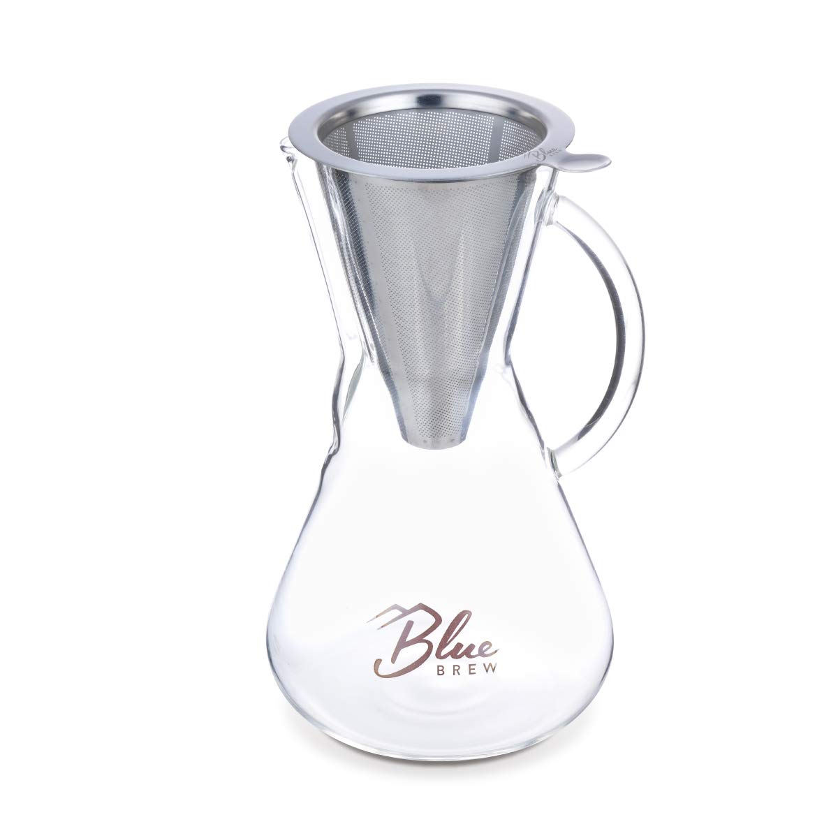 BLUE BREW BB1011 Pour Over Coffee Maker - 15oz Borosilicate Glass Carafe with Stainless Steel Paperless Filter - Perfect for Home, Office & Camping Coffee Brewing