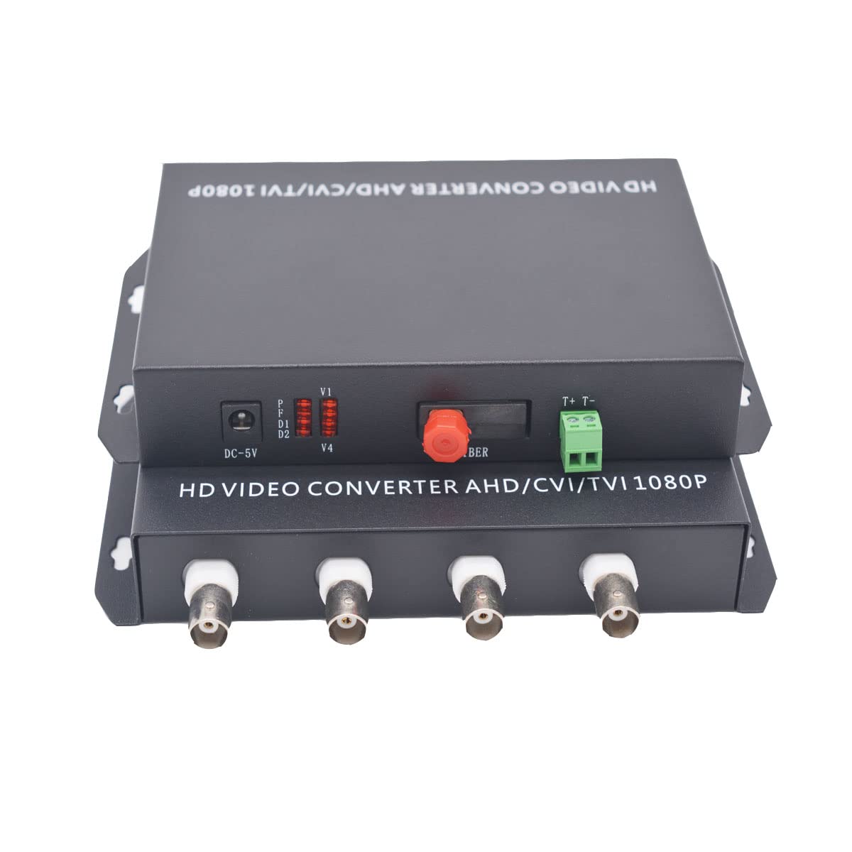 2MP HD Video Over Fiber Optic Converter - 4 Channel with FC Port & RS-485 Data | Supports 1080p/960p/720p for CVI/TVI/AHD Cameras | Ideal for Security Surveillance & Long-Distance Video Transmission
