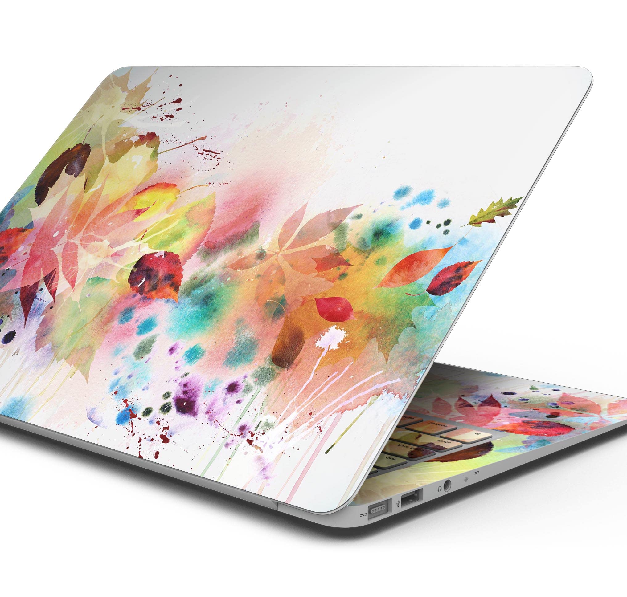 Neon Colored Watercolor Branch Full-Body Protective Decal Skin for MacBook Air 13