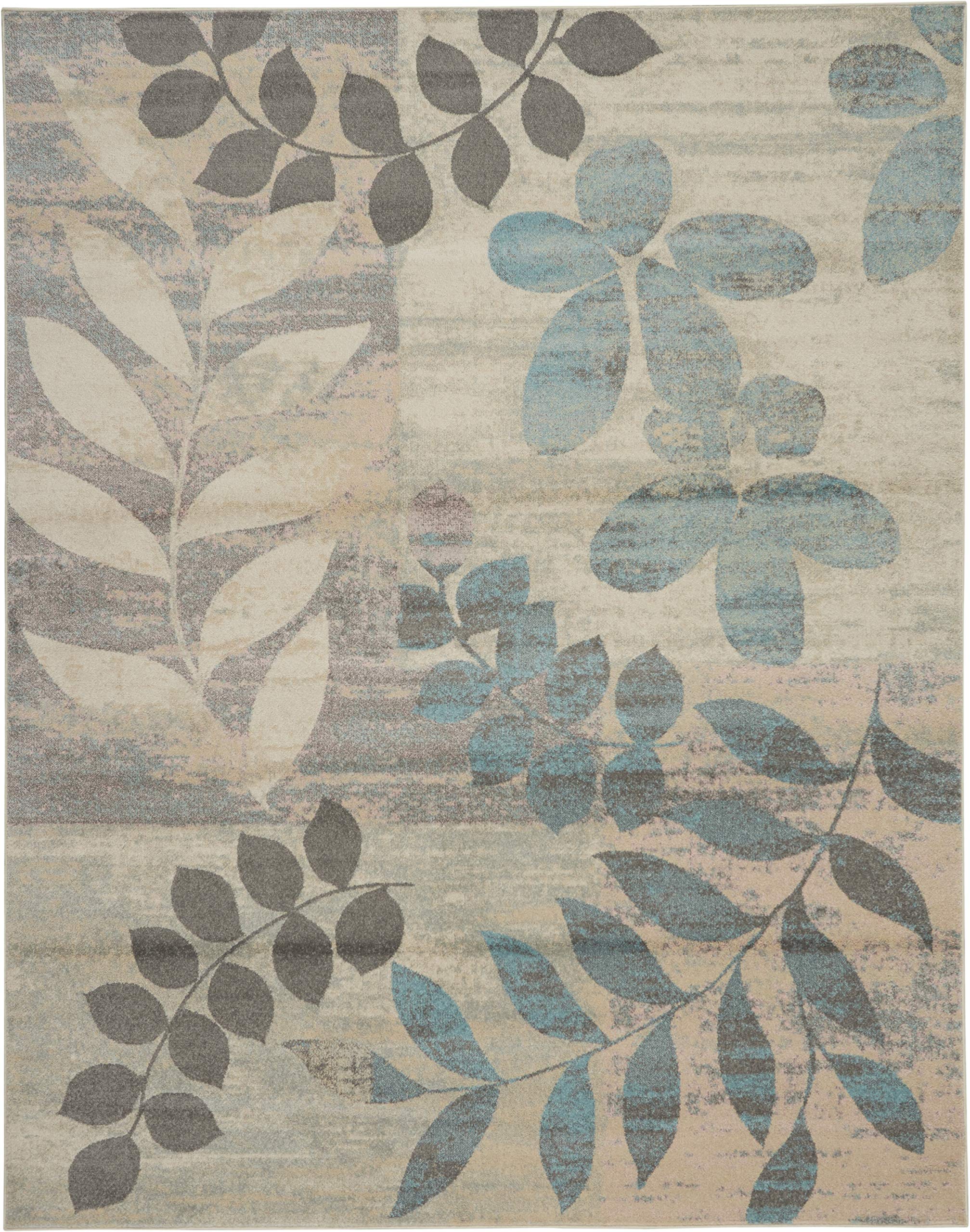 Nourison Tranquil Floral Ivory/Light Blue 7'x10' Area Rug - Easy Clean, Non-Shedding, Stain Resistant for Bedroom, Living Room, Dining Room & Kitchen | Soft Comfort Underfoot, Perfect for High Traffic Areas & Home Decor