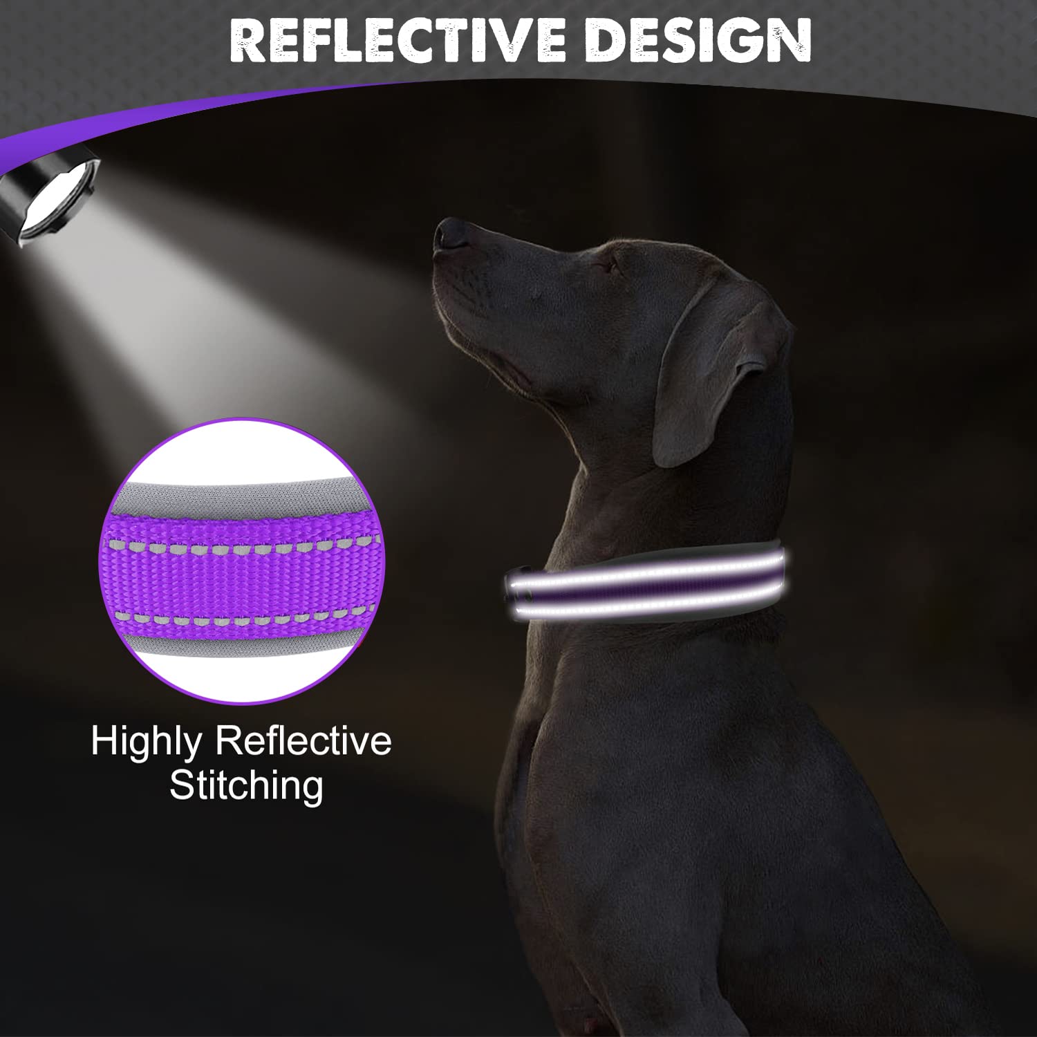 Joytale Heavy Duty Neoprene Padded Reflective Dog Collar for Large Dogs - Adjustable Pet Collar with Durable Metal Buckle, Purple, Size L - Perfect for Walking, Training & Outdoor Adventures