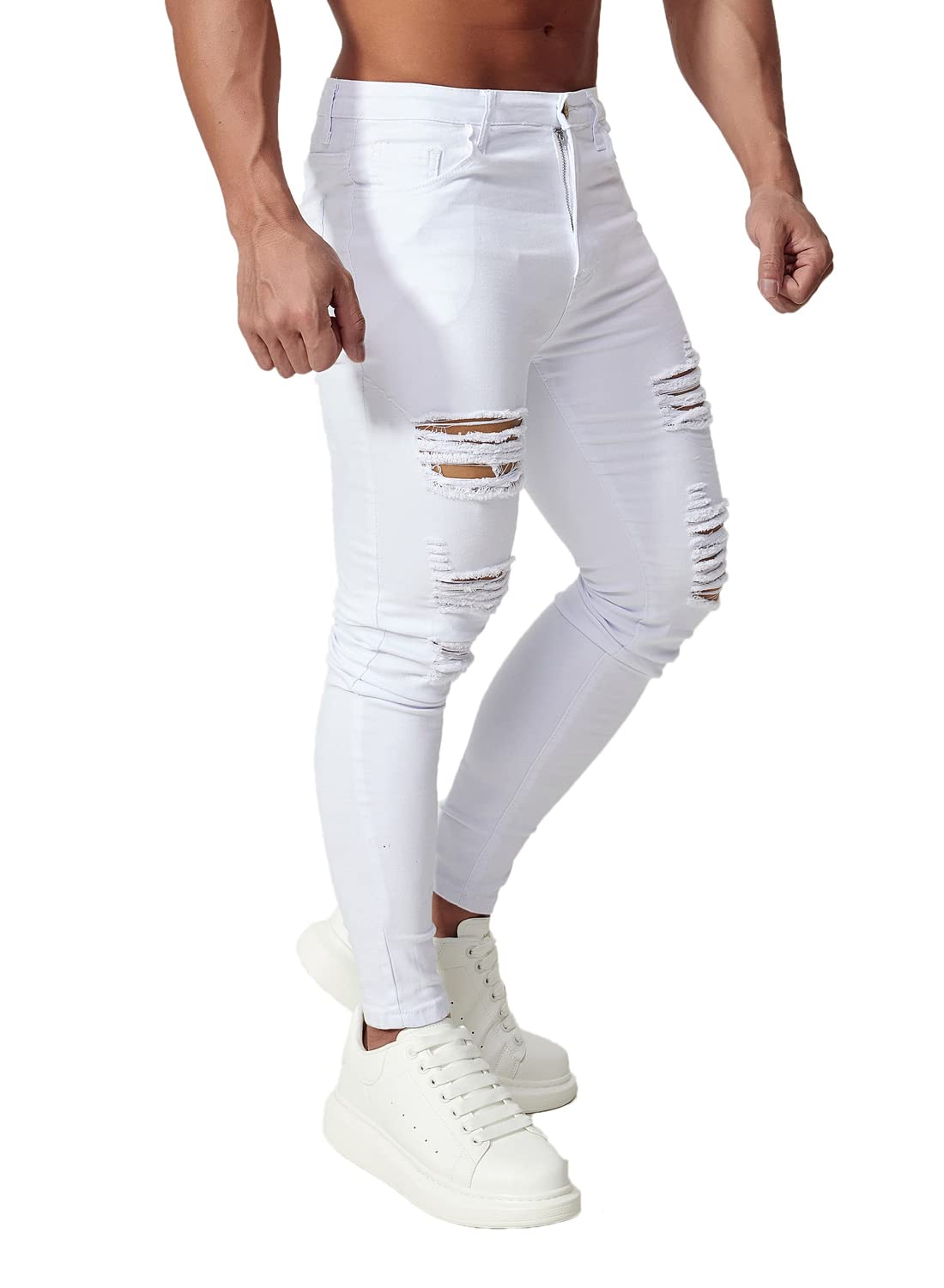 HUNGSON Men's Ripped Skinny Jeans - Stretch Slim Fit Denim Pants for Men | Comfortable & Stylish for Casual Wear, Night Out & Street Fashion
