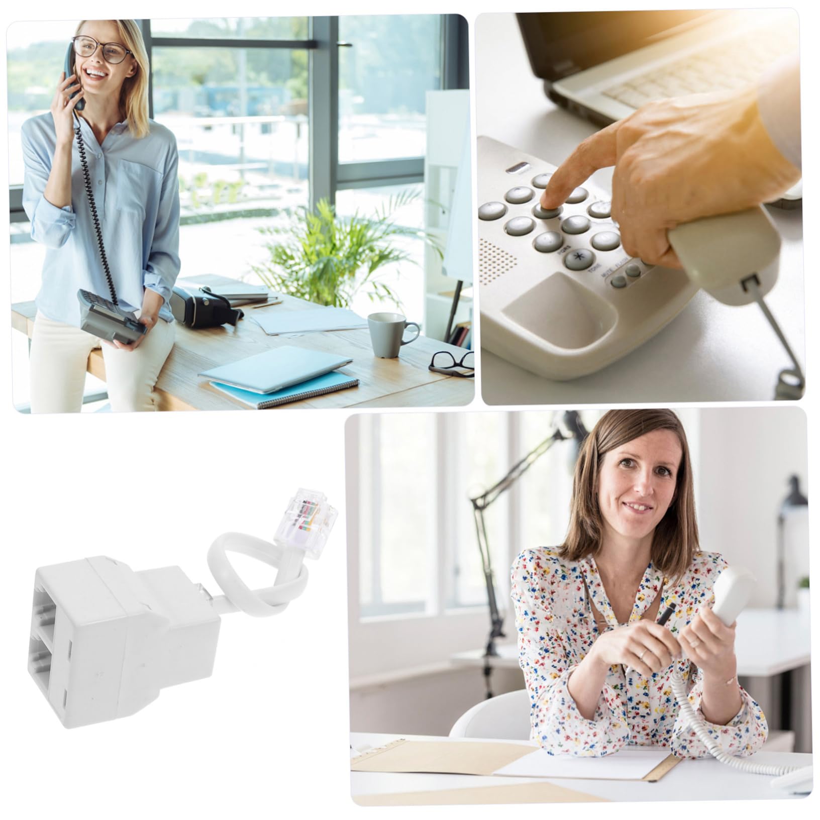 NUOBESTY 4-Way Phone Jack Splitter Adapter - Connect 2 Separate Phone Lines from 1 Jack - White Office Telephone Accessory for Multi-Line Business Communications