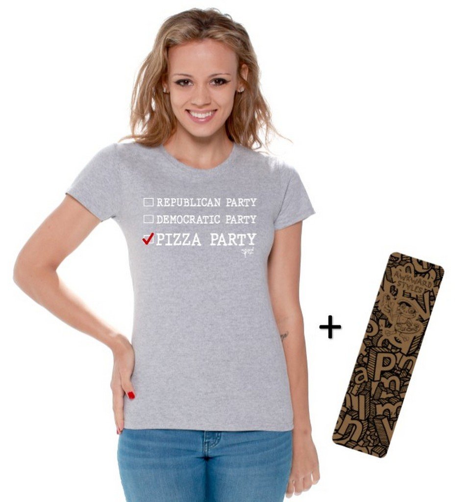 Awkwardstyles Women's Funny Political Pizza Party T-Shirt - Republican vs Democratic Graphic Tee in White | Great for Election Season, Political Events & Casual Wear