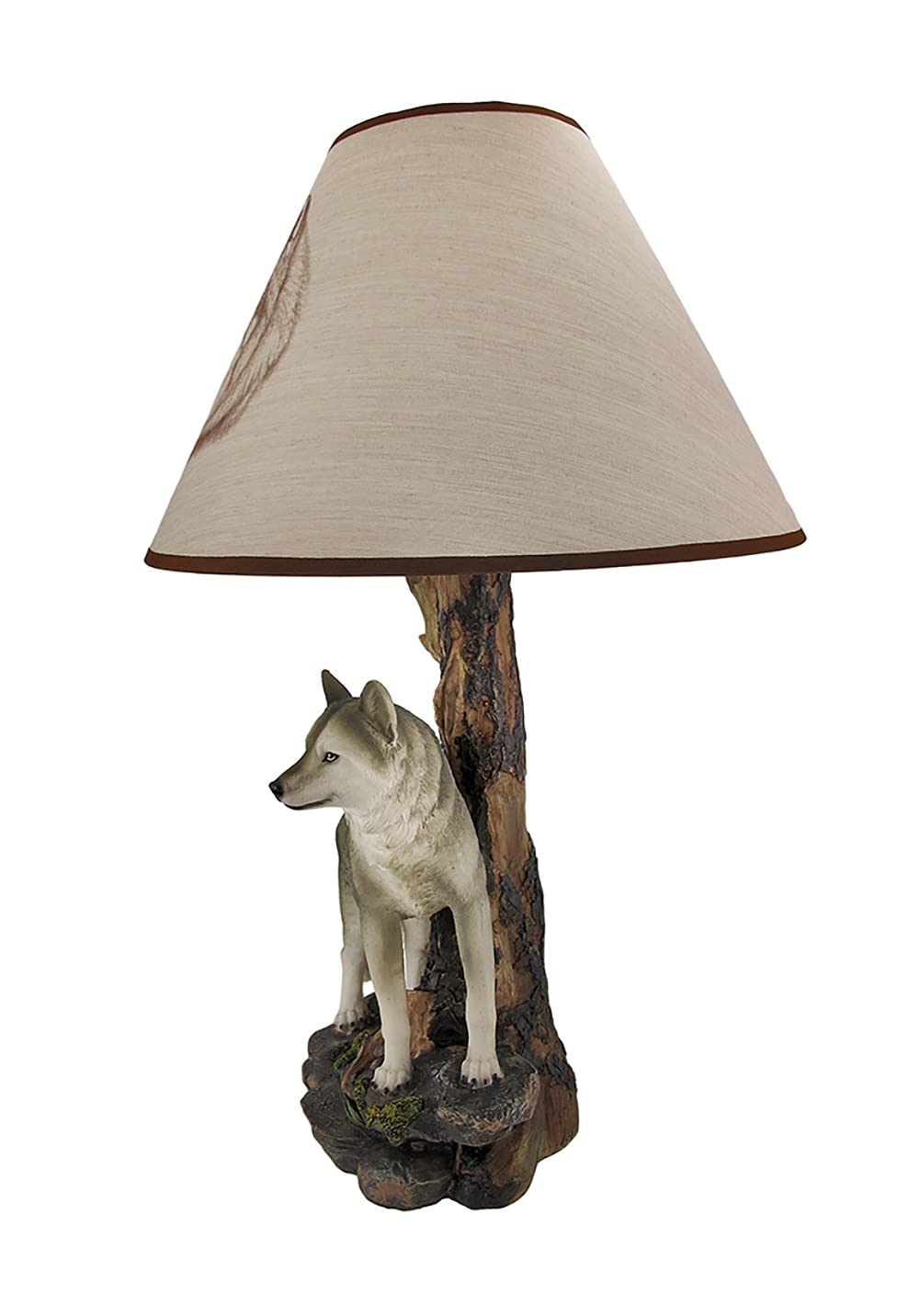 Zeckos Gray Wolf Table Lamp - `Denizen of Twilight` Night Light for Bedroom, Living Room, or Office Decor - Realistic Wolf Sculpture LED Desk Lamp for Home & Gaming Room Ambiance