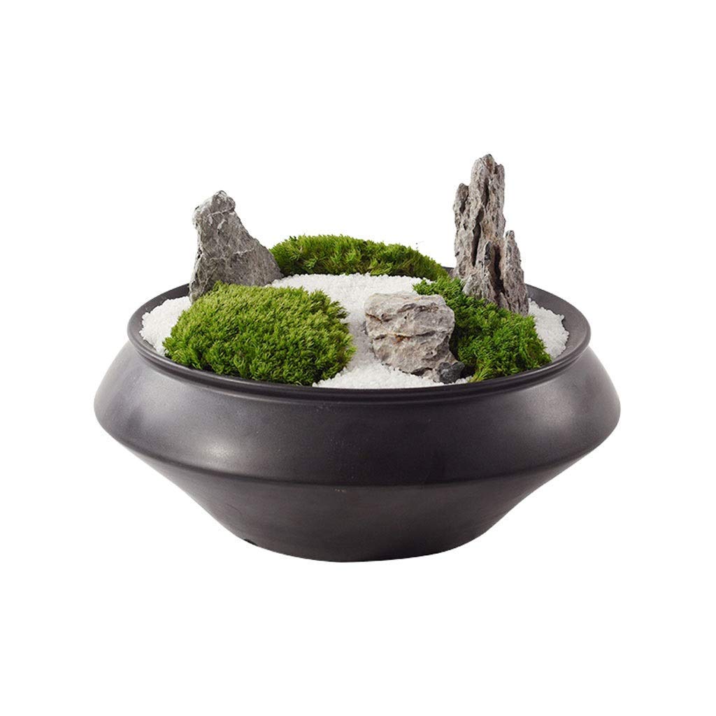 Faux Potted Houseplants - Artificial Stone Bonsai Simulation Green Plants for Home & Hotel Decor | Realistic Fake Plants for Side Cabinets, Tea Rooms & Office Spaces | Low-Maintenance Indoor Greenery with Soft Moss Accents