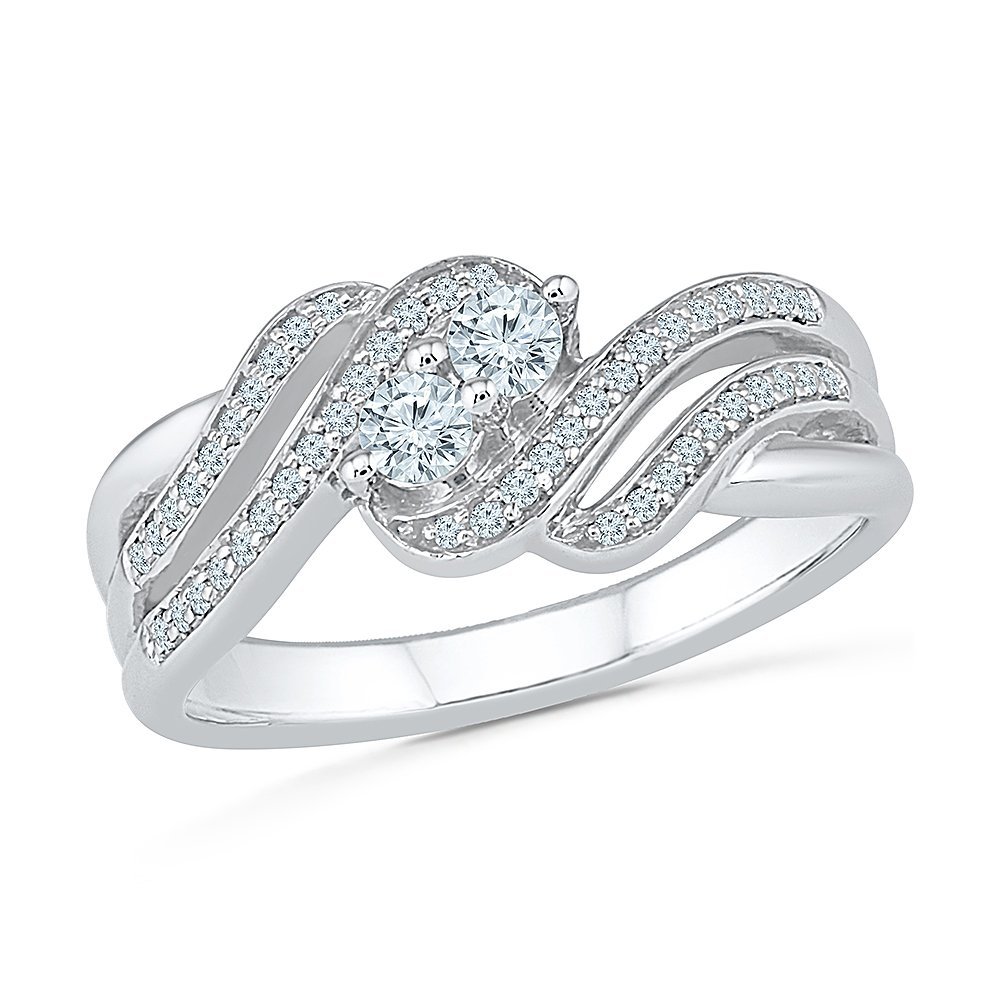 Together US Diamond Collection Sterling Silver Two Stone White Round Diamond Fashion Ring (0.33 CTTW) - Perfect for Engagement, Anniversary & Special Occasions