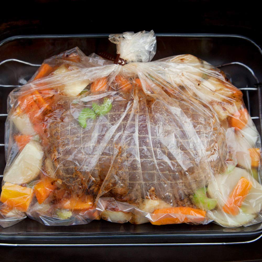 ECOOPTS Oven Cooking Bags - 15 Pack (13.8 x 17 Inch) Transparent Roasting Bags for Chicken, Meat, Ham, Seafood & Vegetables | Perfect for Baking, Grilling & Meal Prep | BPA-Free & Reusable