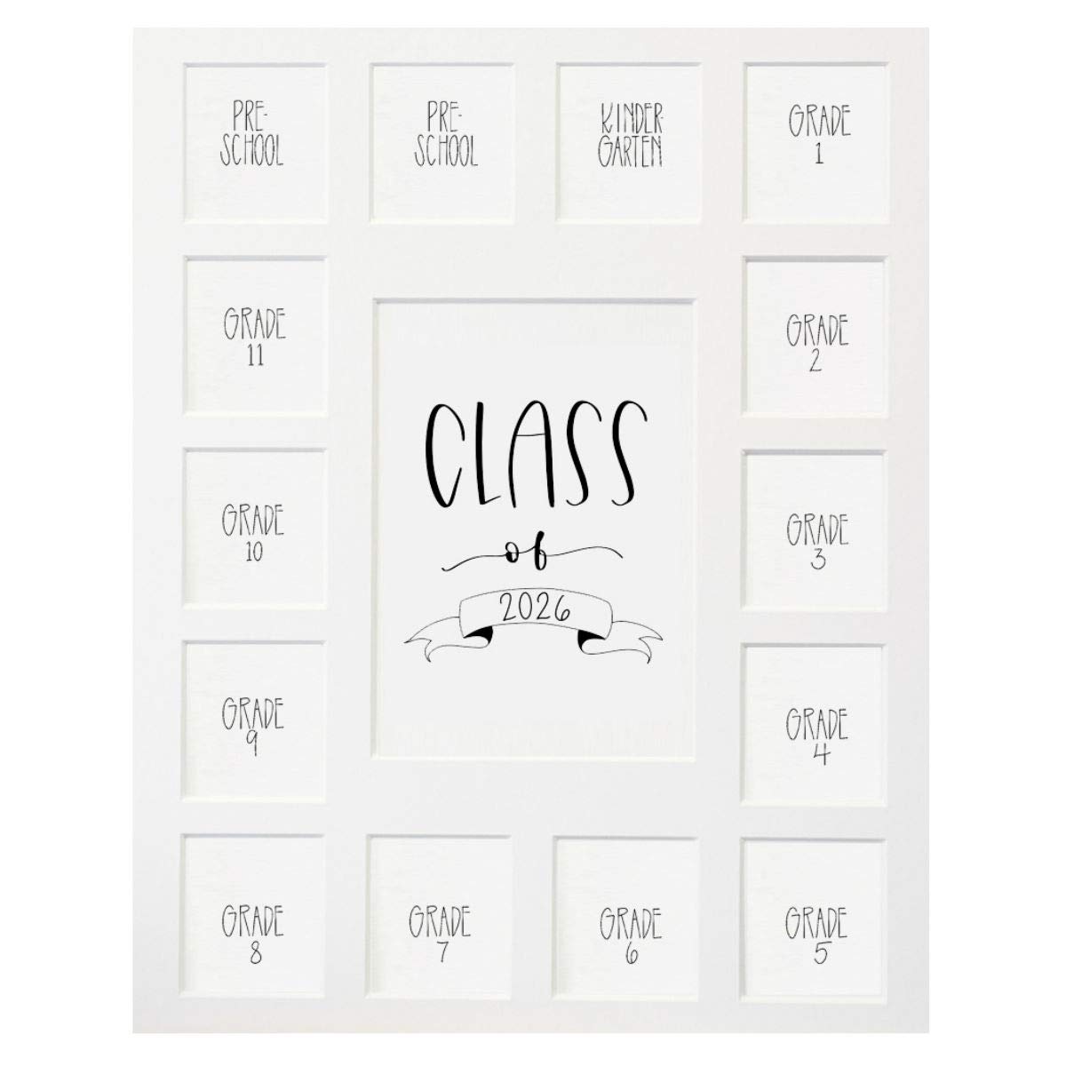 RRD Class of 2026 Photo Mat (11” x 14”) - School Picture Frame Mat for Pre-K to 12th Grade - White Collage Mat for Graduation & School Photos - Perfect for Yearbooks, Memory Boards & Wall Displays
