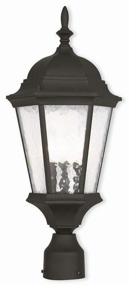 Livex Lighting 75468-14 Textured Black Outdoor Post Mount Light with Clear Water Glass - Perfect for Garden, Patio, and Pathway Lighting