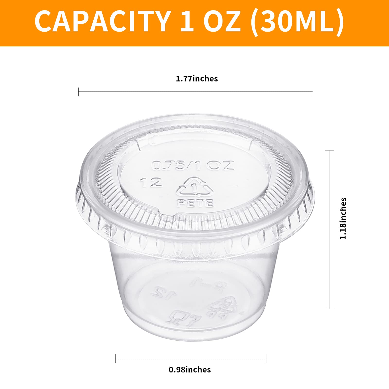 Macarrie 1000-Pack 1 oz Disposable Plastic Food Containers with Lids - Souffle Cups, Sauce Cups & Salad Dressing Containers for Restaurants, Catering, Picnics, Birthday Parties, Weddings & Dinner Events - Perfect for Meal Prep, Condiment Serving & Takeout Portions