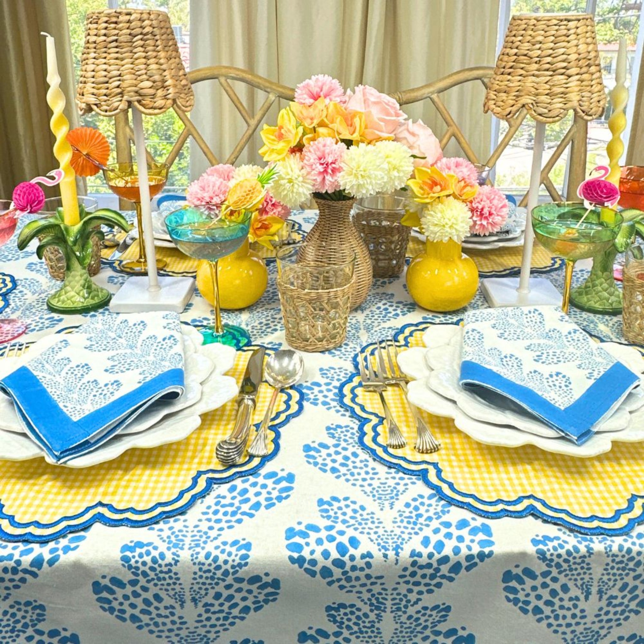 Premium Cabana Blue Kelli Tablecloth - Waterproof & Wrinkle-Resistant Polyester Fabric - Perfect for Outdoor Dining, Picnics, and Party Decor