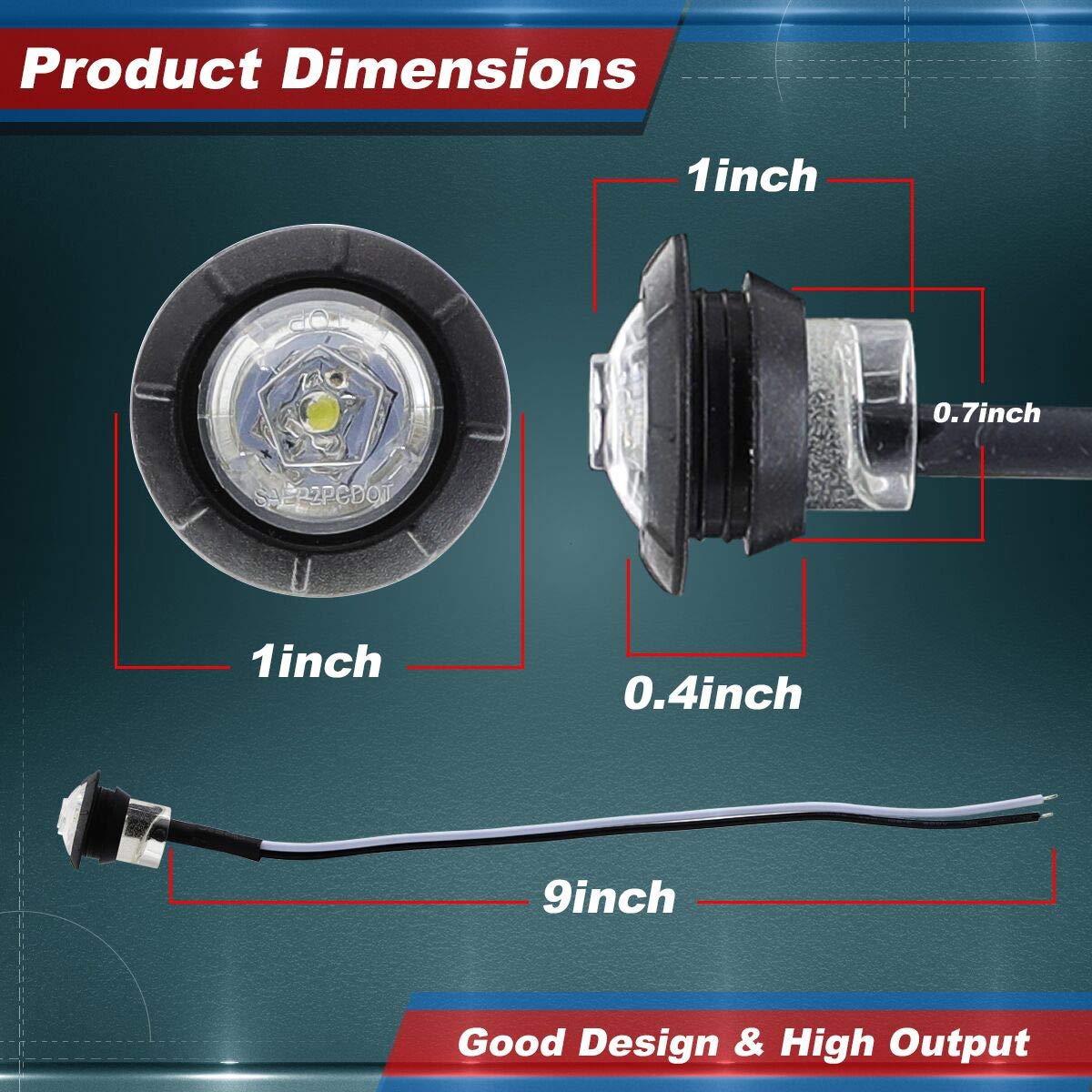 3/4 Inch Mini Round Clear Lens Red LED Clearance Indicator Lights - Sealed Side Marker Lamps for Pickup, Tow Truck, Bus, Trailer & Boat - 12V DC (Pack of 100) - Perfect for Vehicle Safety & Nighttime Visibility