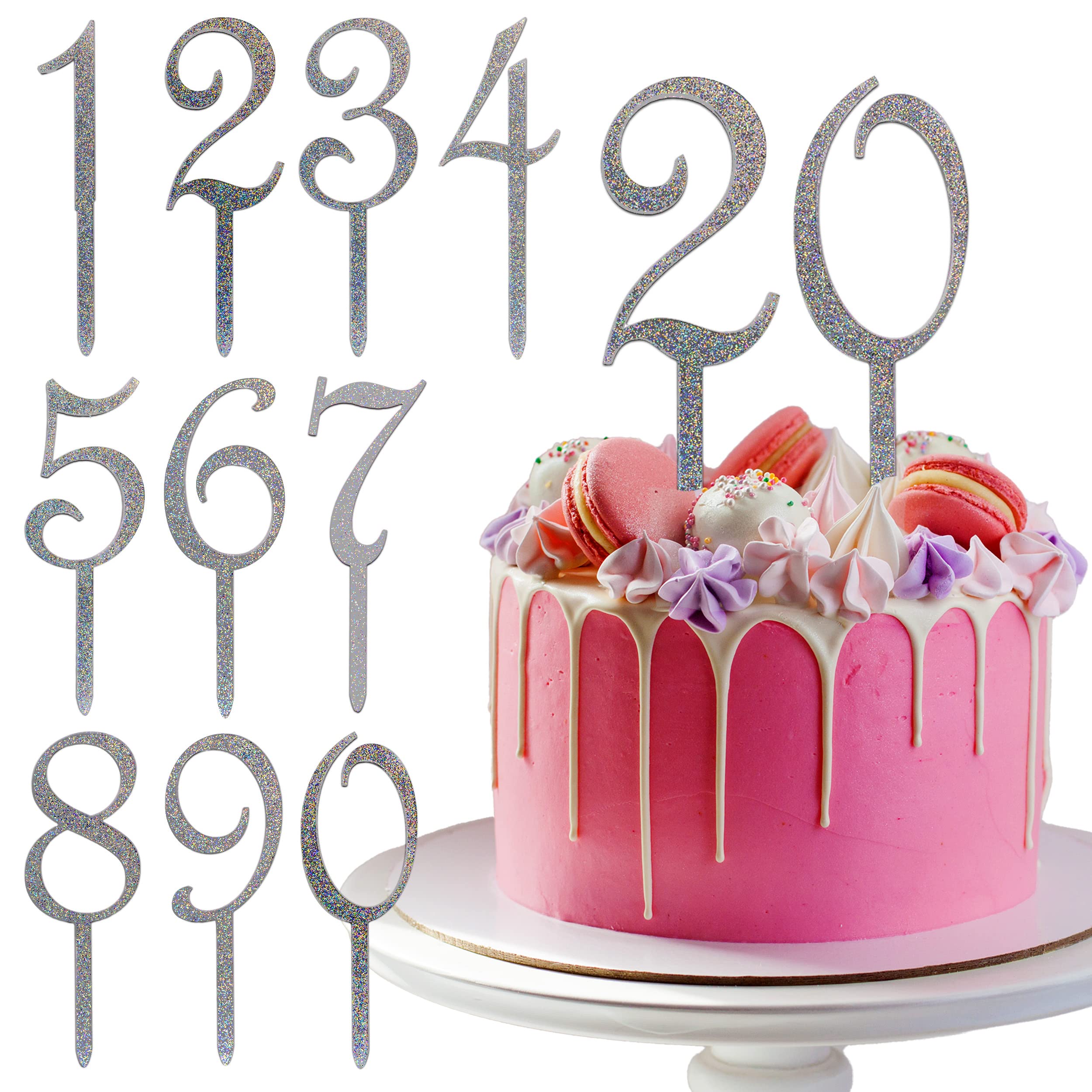 10-Piece Silver Happy Birthday Cake Topper Numbers Set - Acrylic Cake Decorations for All Ages (1st to 100+ Birthday) - Perfect for Men, Women & Kids Birthday Parties, Anniversaries & Celebrations