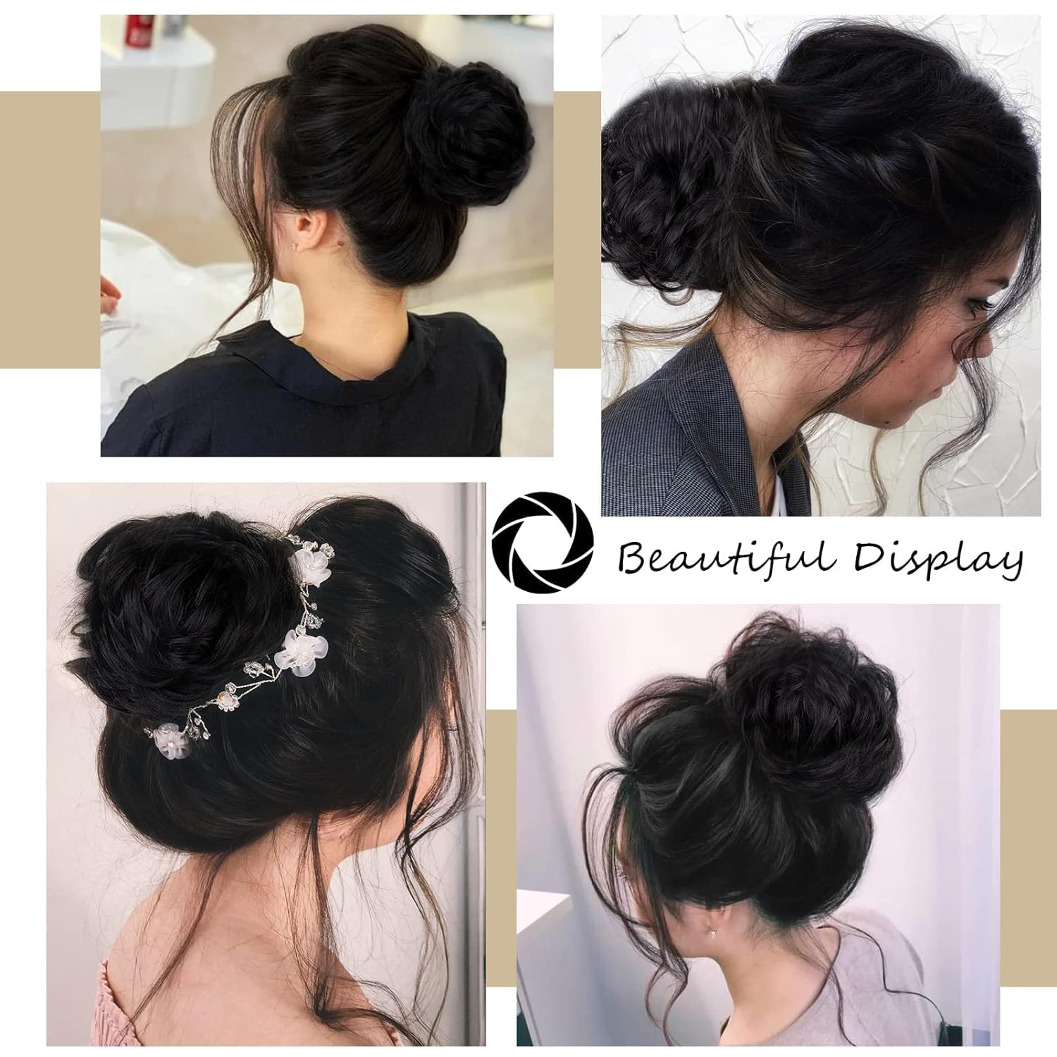 Messy Bun Hair Clip for Women - Wavy Curly Synthetic Hairpiece, Claw Chignon Ponytail Clip in Hair Extensions, Tousled Updo Scrunchie (Natural Black) - Perfect for Daily Wear, Parties & Special Occasions