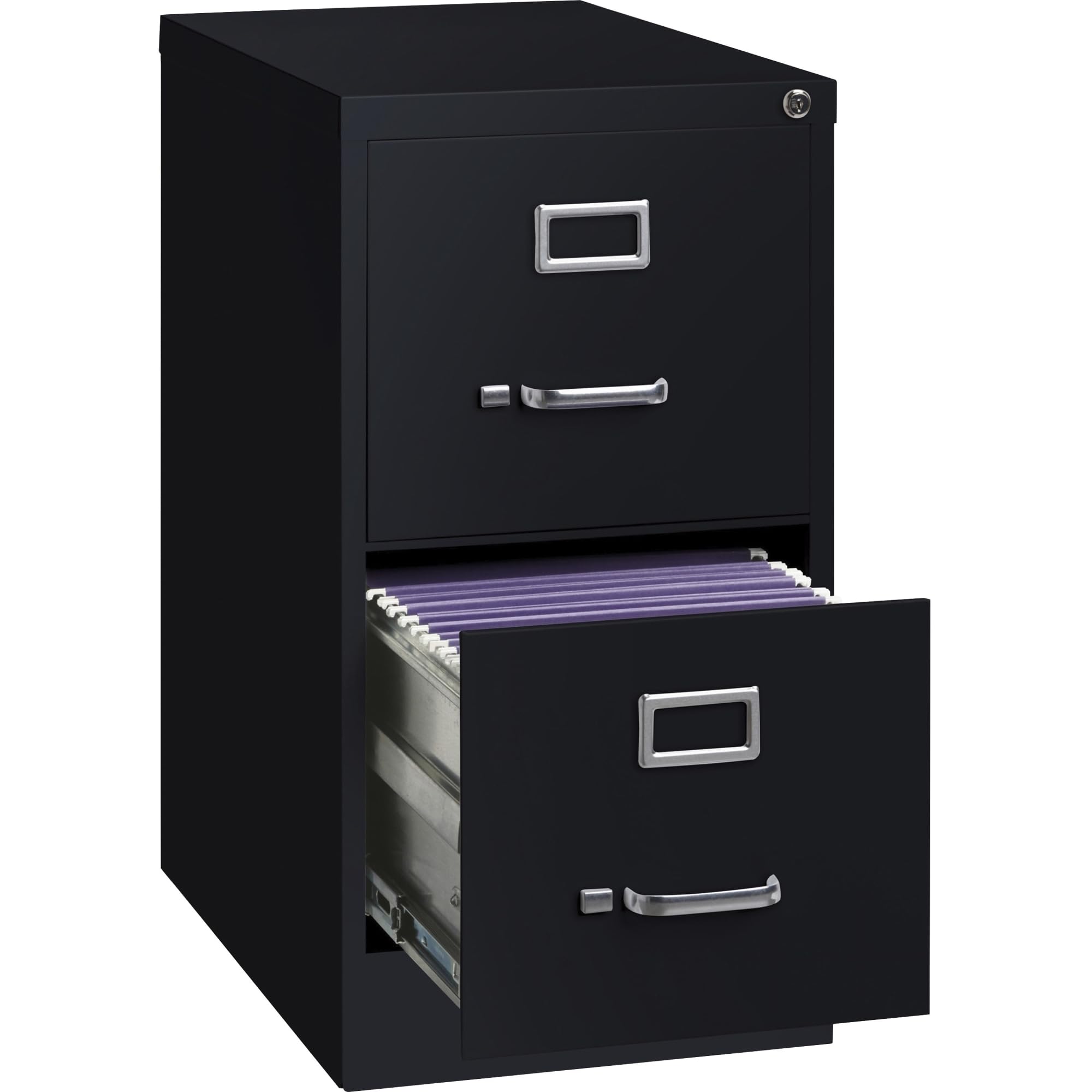 Lorell 2-Drawer Black Metal File Cabinet with Lock - 22