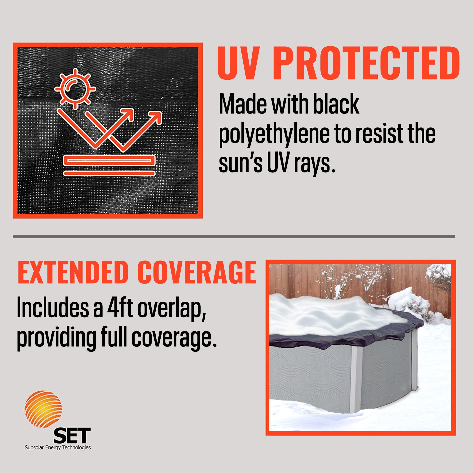 SET SunSolar Energy Technologies - 16x32 Foot Oval Above Ground Winter Pool Cover with Sturdy Cable & Winch - Heavy Duty Mesh Swimming Pool Cover for Winter Protection - 8 Year Warranty - Perfect for Seasonal Pool Storage and Freeze Prevention