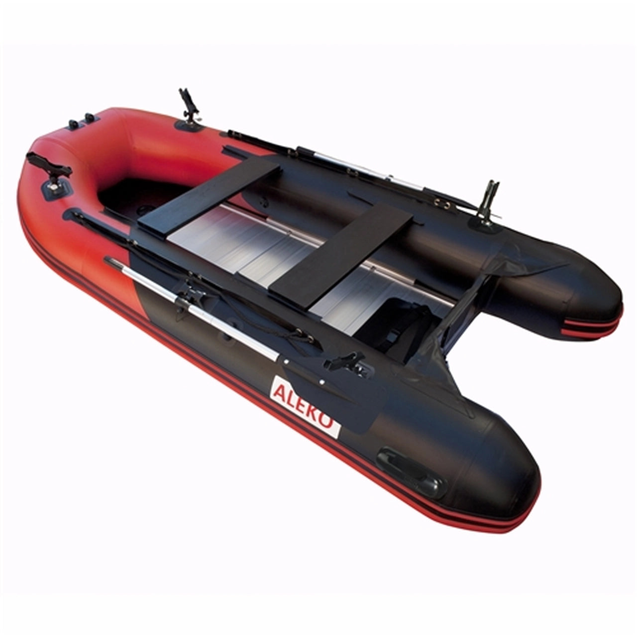 Aleko PRO 12.5 ft Inflatable Fishing Boat with Aluminum Floor & Front Board Holders - Red & Black - Perfect for Lake Fishing, River Adventures & Offshore Angling