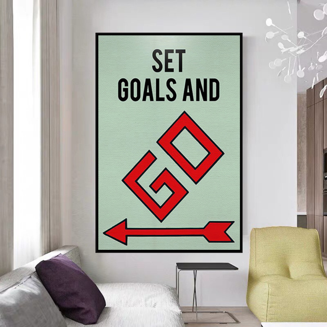 Alec Monopoly Set Goals and Go Play Card - Canvas Wall Art Decor for Home, Office & Game Room - Perfect Gift for Art Lovers & Board Game Fans