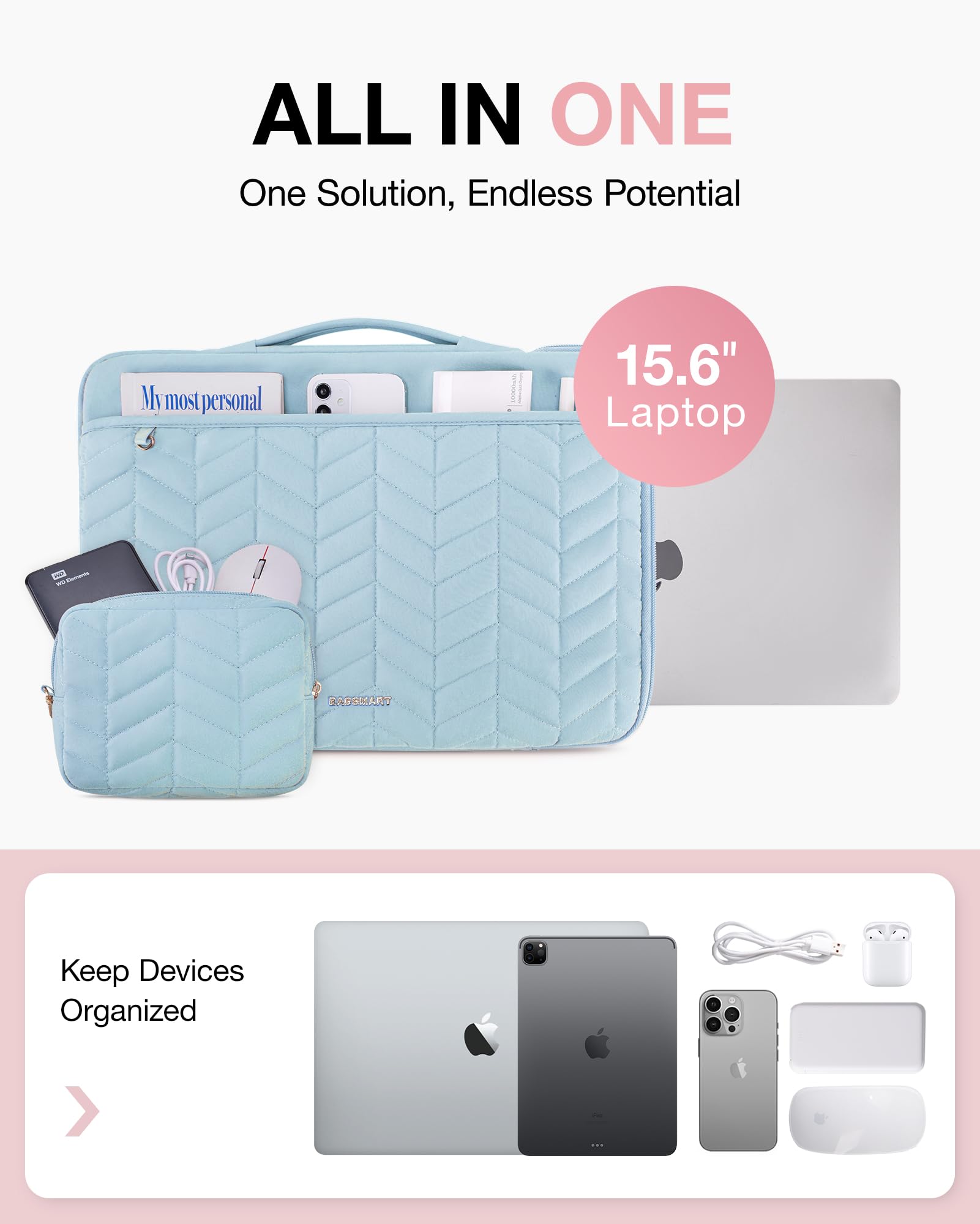 BAGSMART 15-16 Inch Padded Laptop Sleeve for MacBook Air 15.6