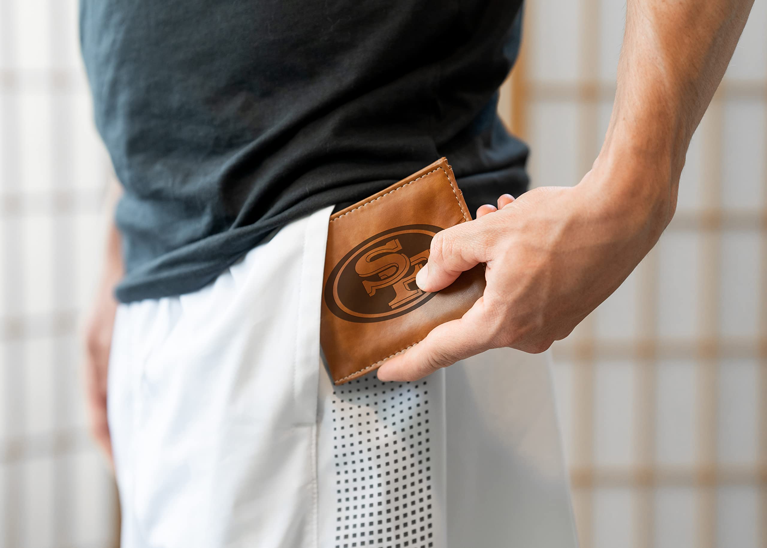 NFL Laser Engraved Slim Billfold Wallet for Men - Genuine Leather Money Clip Wallet - Perfect Gift for Football Fans (Game Day, Tailgating, Sports Events)