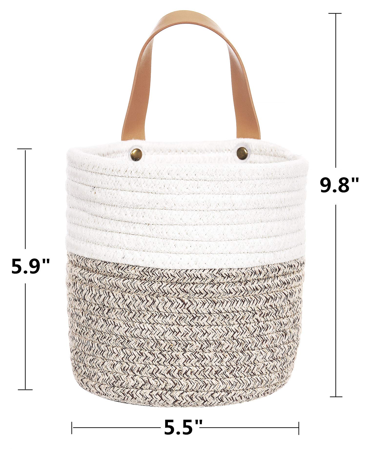 2-Pack Small Hanging Baskets - Cotton Rope Wall Storage Baskets with Handles, 6