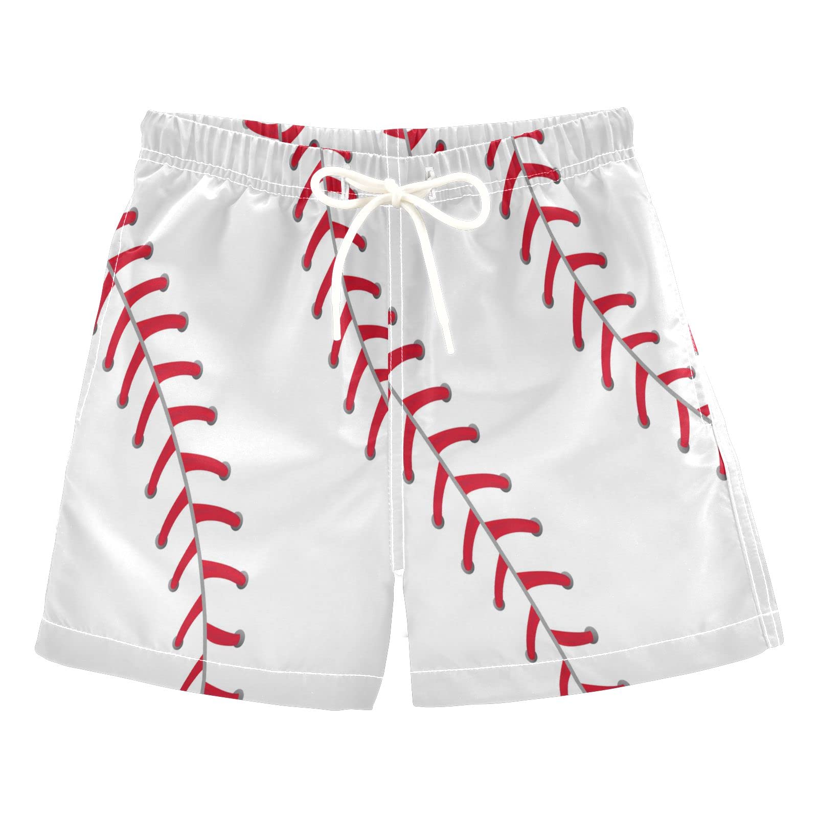 Funny White and Red Baseball Boys Swim Trunks - Sports Football Swimwear for Toddlers (2T) - Perfect for Beach, Pool, and Water Play