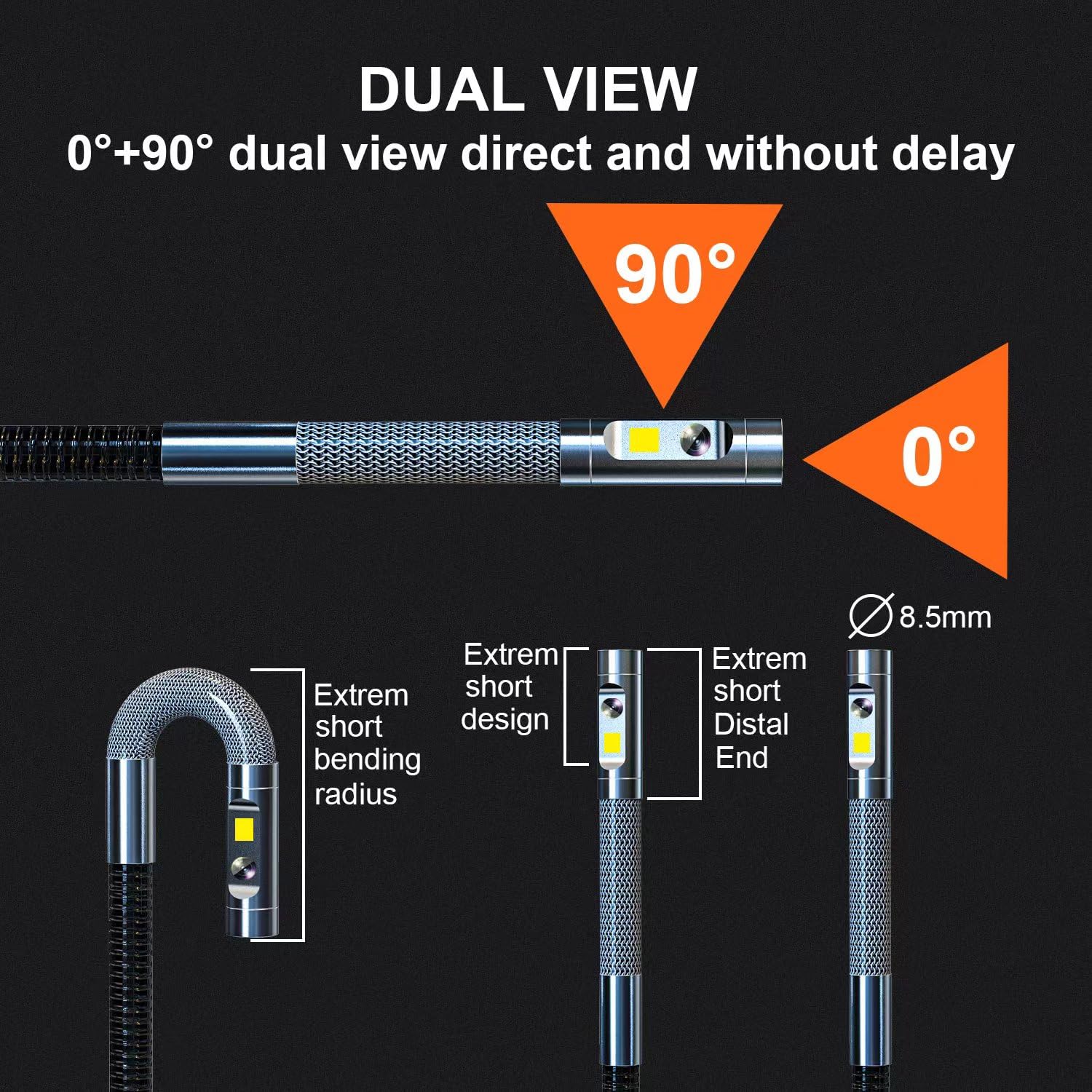 Dual-Lens Articulating Borescope Camera - 1080P HD Inspection Endoscope with 5