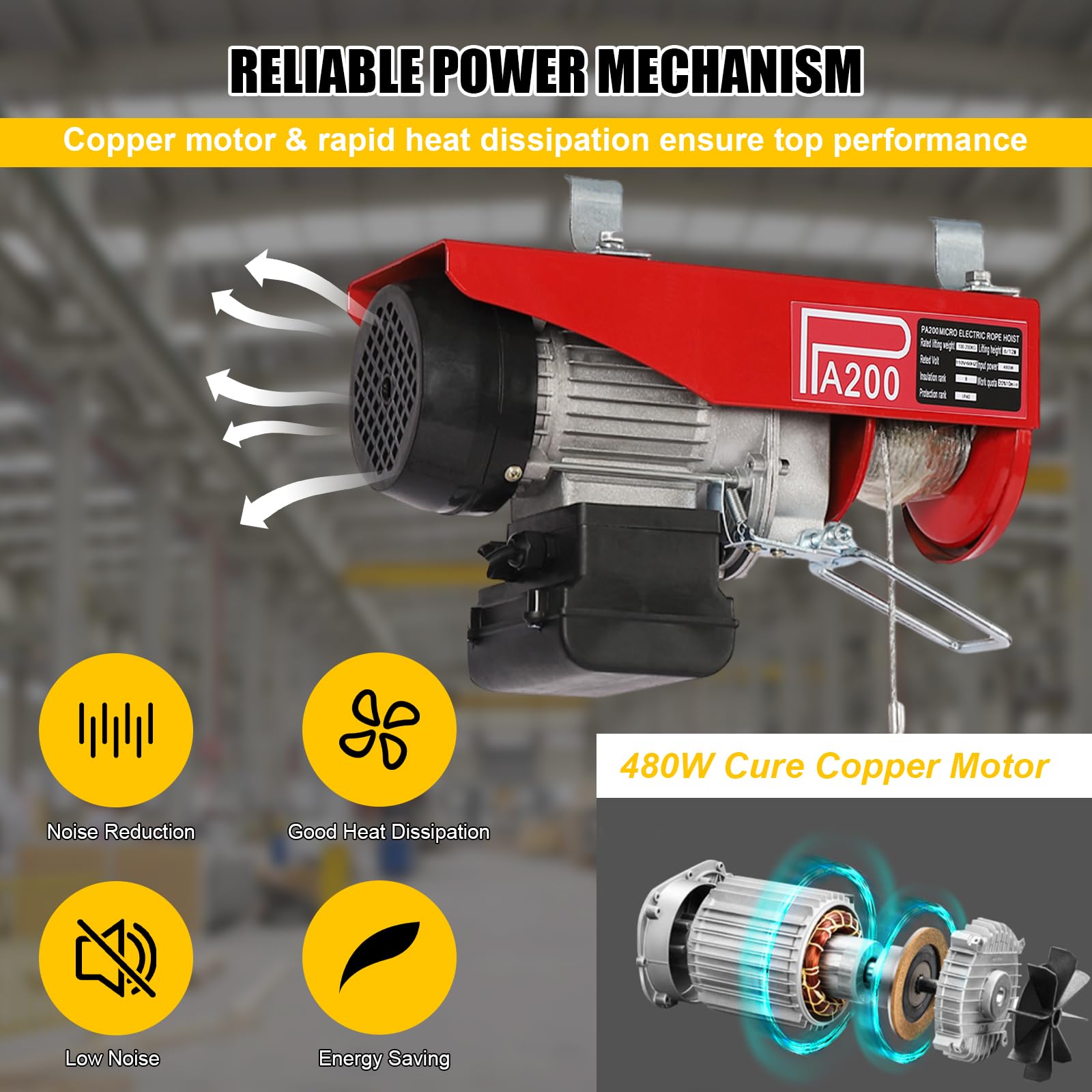 440LBS Electric Hoist with Wired Remote Control - Single/Double Slings Electric Winch for Attic, Warehouse & Construction - 110V Steel Electric Lift for Factories, Garages & Home Use