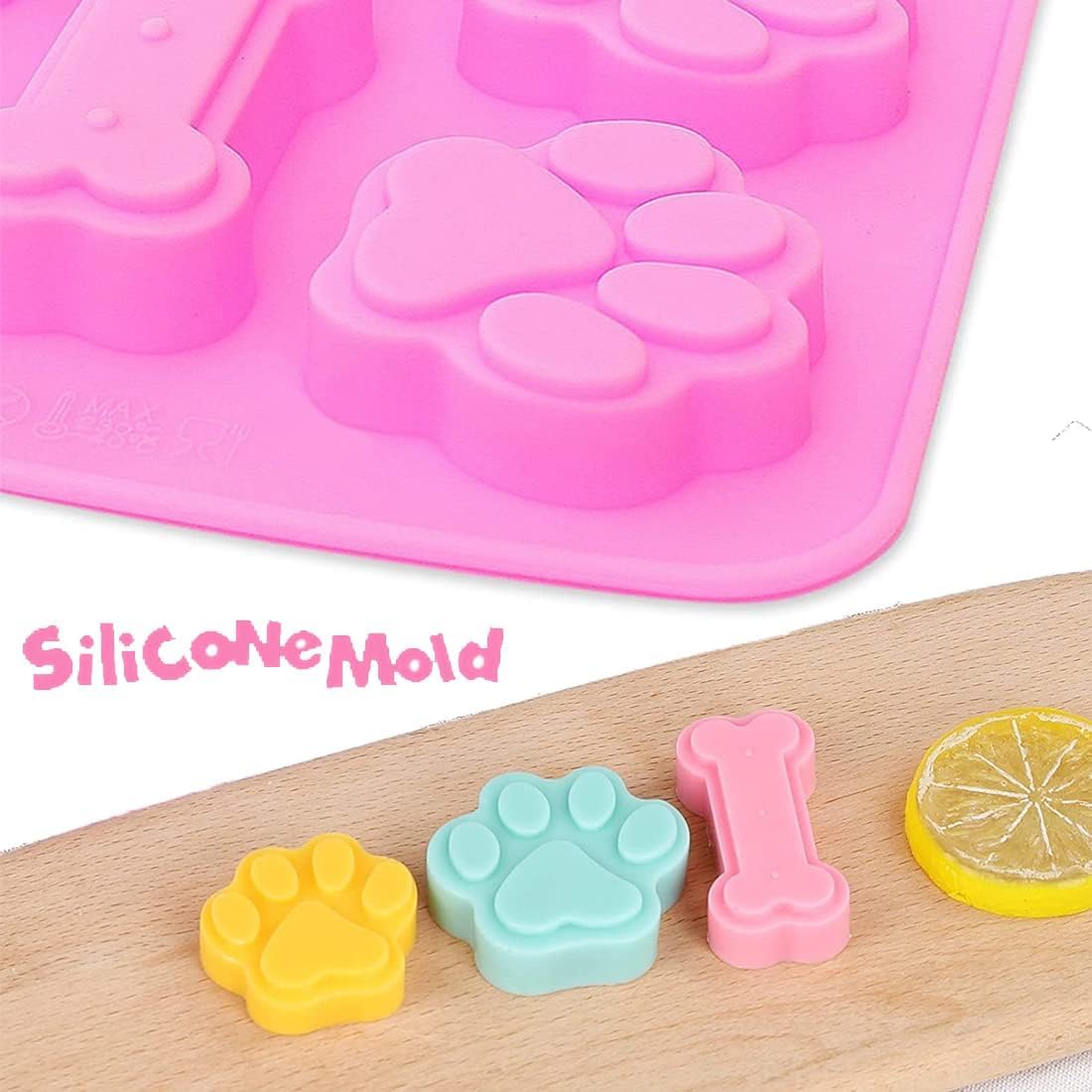 Skytail 8-Slot Dog Paw & Bone Silicone Baking Molds - Food Grade Chocolate, Cupcake, Candy, Jelly & Ice Cube Molds for Dog Treats, Resin & Soap Making - Perfect for Pet Birthday Parties, DIY Treats & Homemade Crafts