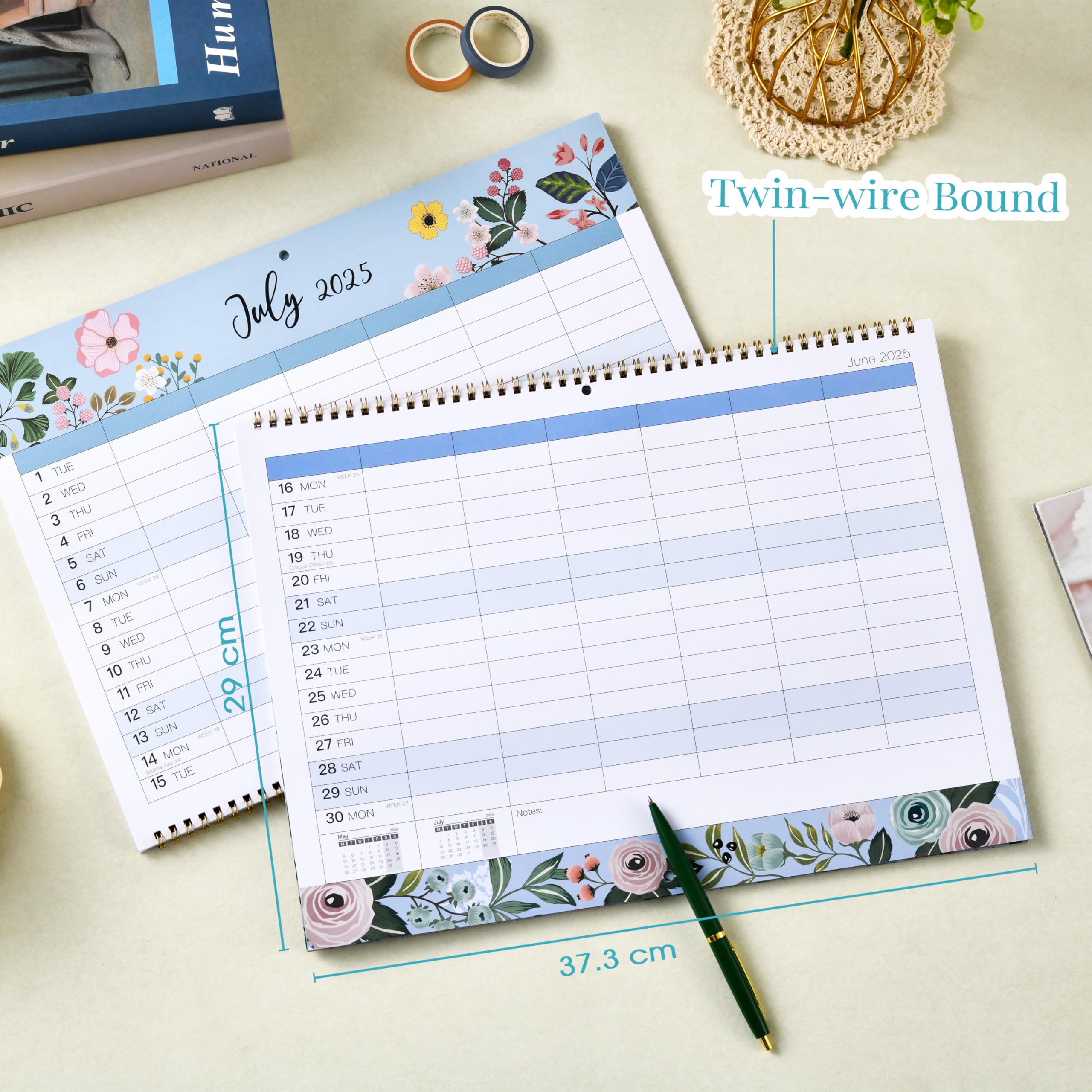 2024-2025 Family Wall Calendar - 18 Month Planner from July 2024 to December 2025 | 6-Column Design with Notes Section | 39x29 cm Large Format | Thick Paper & Back Pocket | Perfect for Home Organization & Family Scheduling