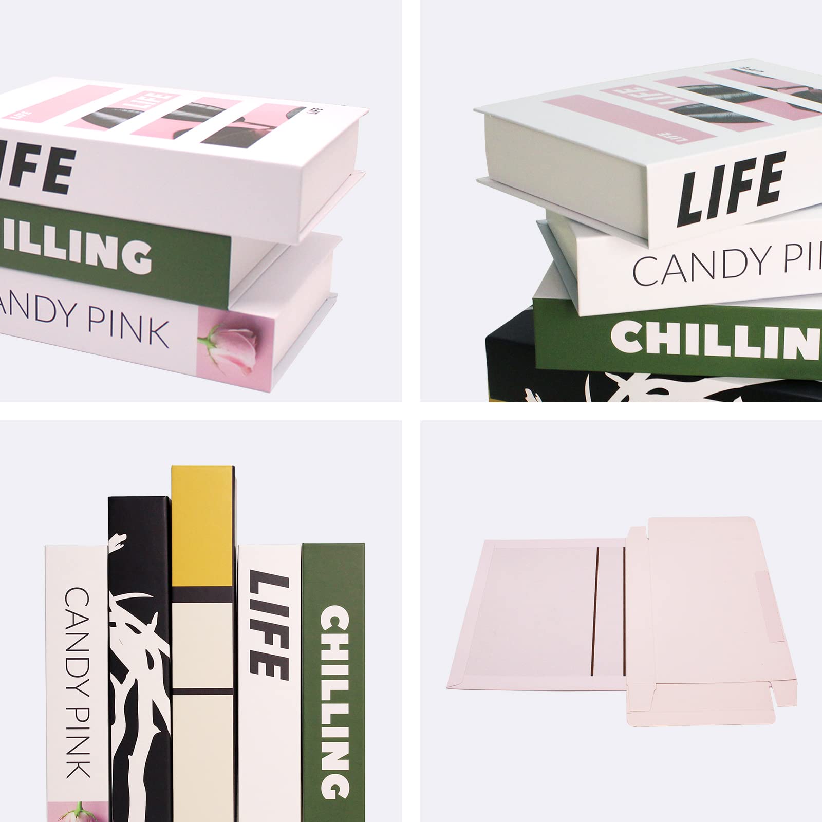 Decorative Faux Books Set - Black & White Hardcover Fake Books for Home Decor, Bookshelf & Entry Table Decor, Living Room & Office Decoration (Green)