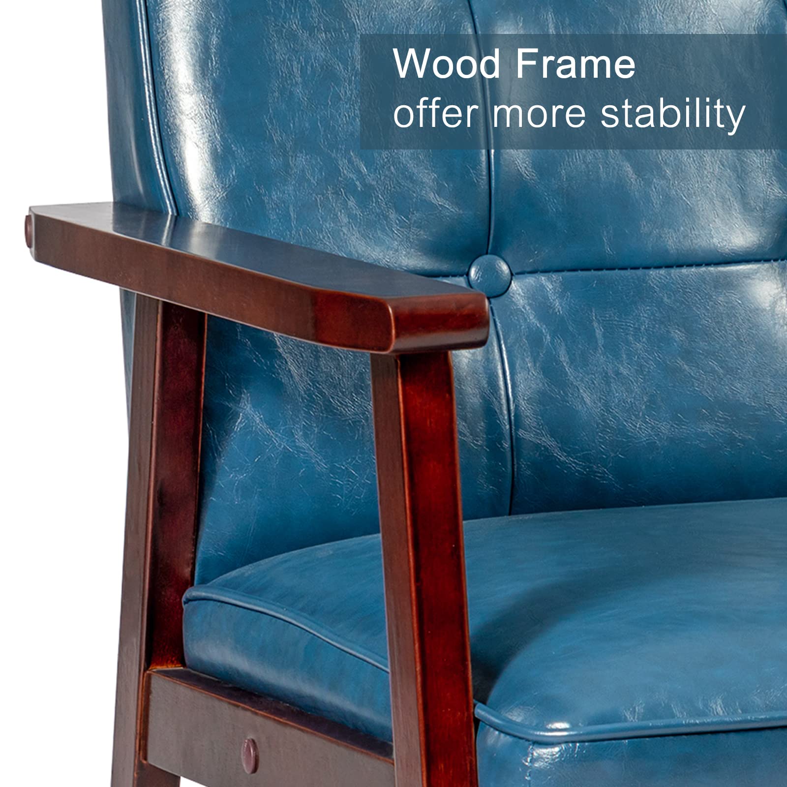 Okeysen Mid-Century Modern Leather Accent Chairs Set of 2 - Retro Blue Armchairs with Cushions & Solid Wood Frame for Living Room, Lounge, Office or Reading Nook