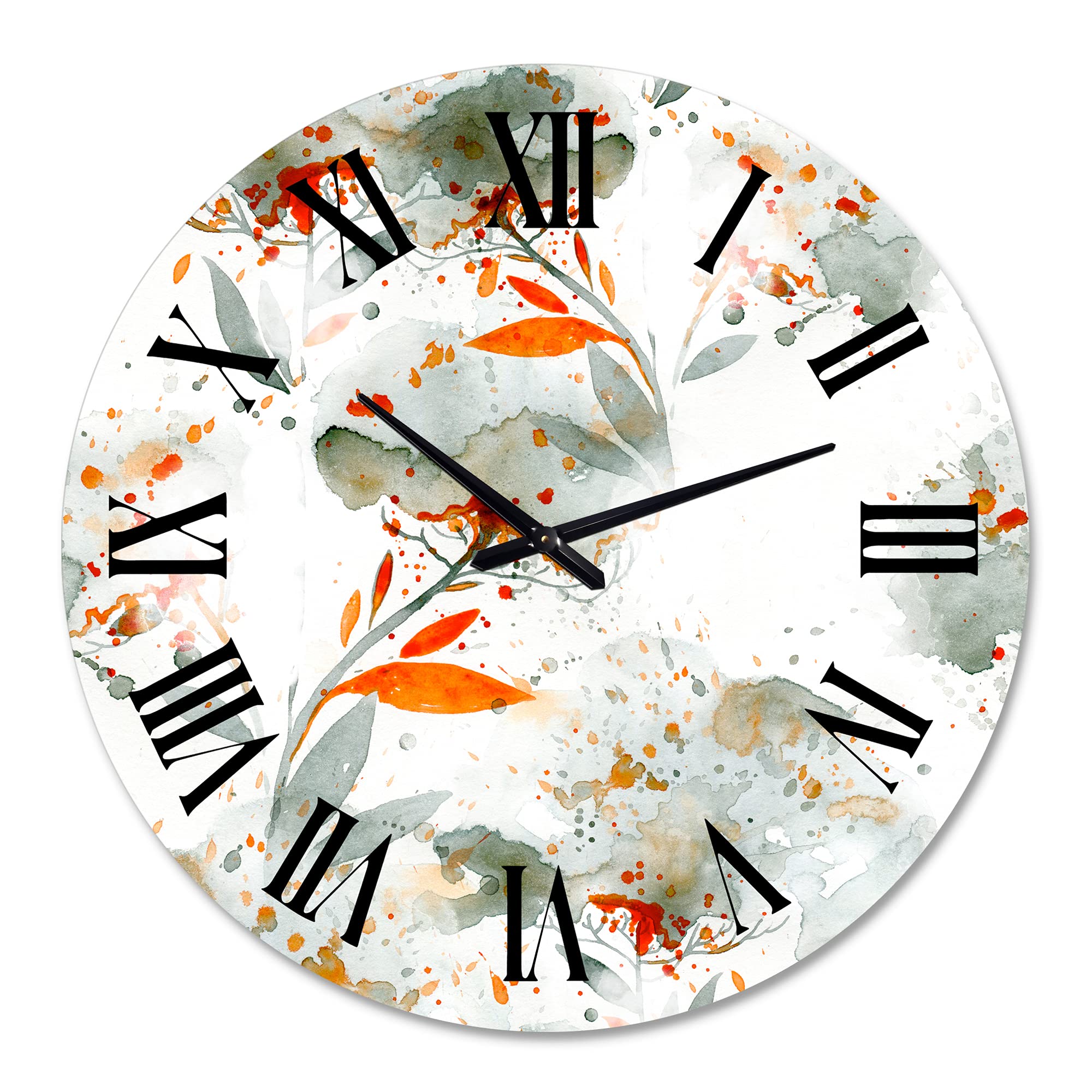 Large Floral Wall Clock - Green & Orange Wildflowers Design for Home & Office Decor | Perfect for Living Room, Bedroom, Kitchen