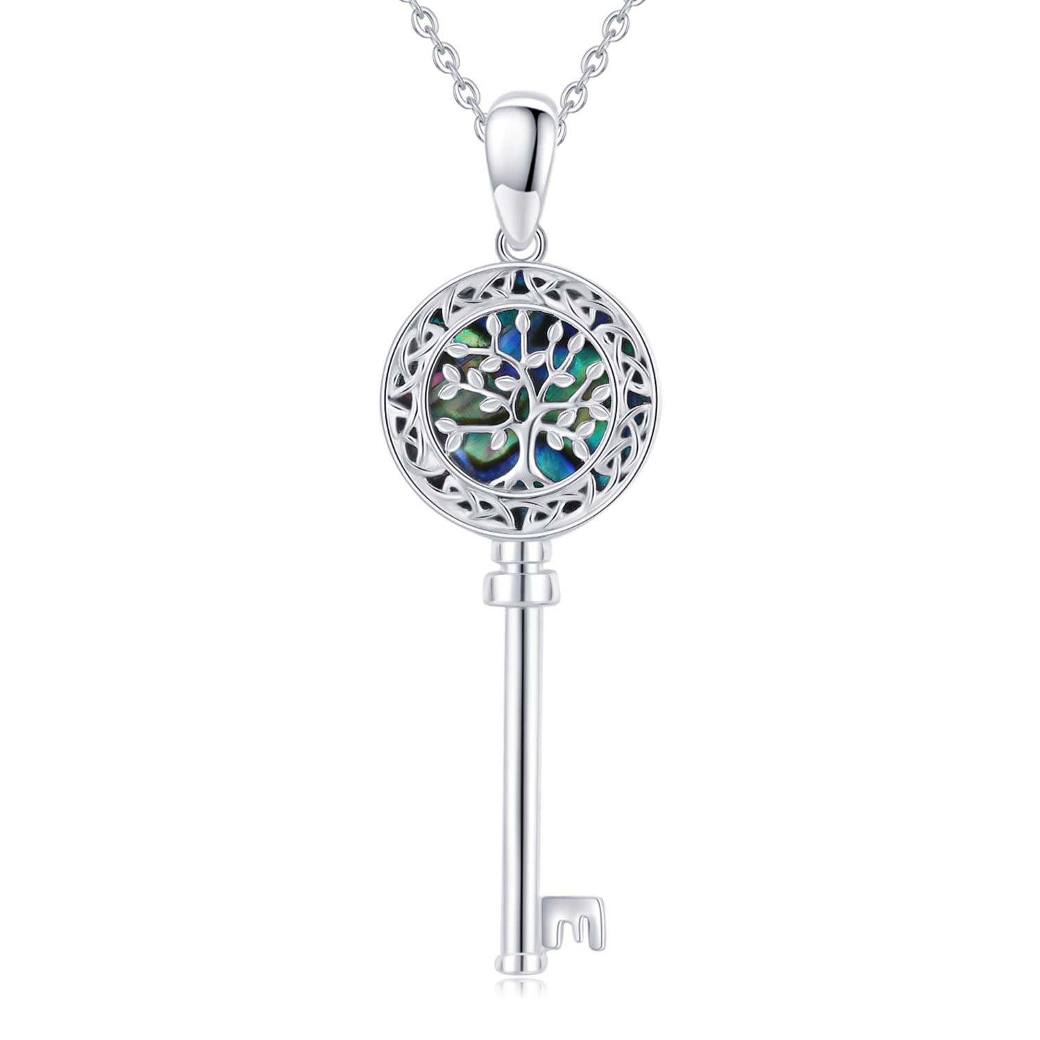 Sterling Silver Key Necklace with Tree of Life, Moonstone Butterfly & Colorful Cubic Zirconia Heart Pendant - Elegant Jewelry Gift for Women & Girls (Birthday, Anniversary, Valentine's Day) | Perfect for Everyday Wear, Special Occasions & Gift Giving