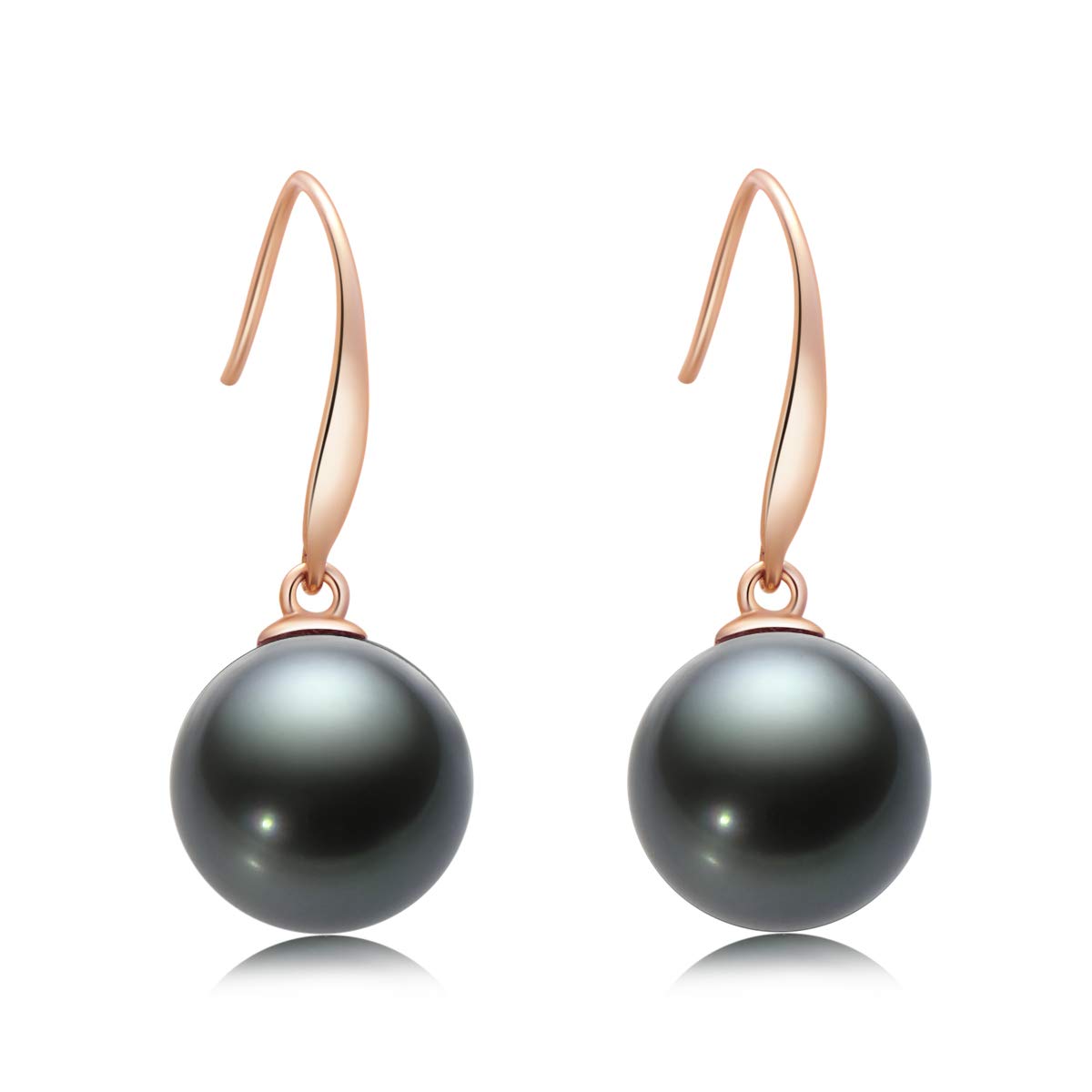 18K Gold Black Pearl Dangle Earrings - 8-9mm Genuine Tahitian Cultured Pearls, Drop Ear Hook Vintage Jewelry for Women | Elegant Gift for Anniversary, Wedding & Special Occasions