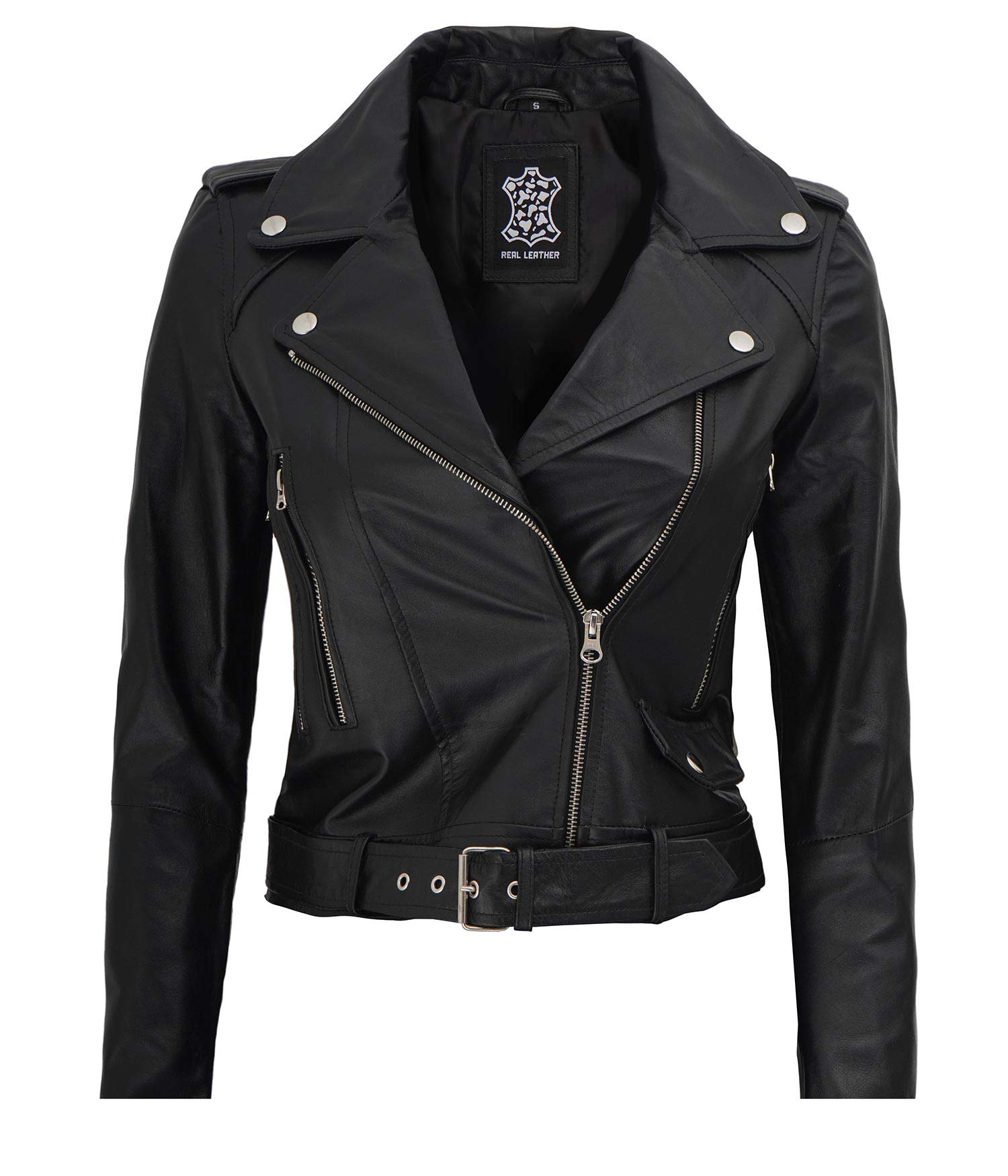 Fjackets Women's Motorcycle Cropped Leather Jacket - Asymmetrical Biker Jacket for Riding & Street Fashion | Perfect for Motorcycle Enthusiasts & Urban Style