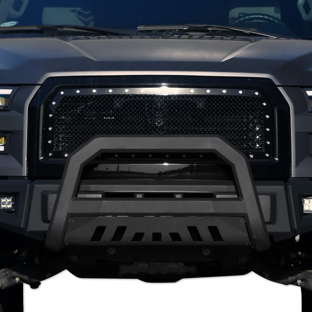 2006-2008 Dodge Ram 1500 Matte Black AVT Style Bull Bar with Skid Plate - Heavy Duty Front Bumper Guard for Off-Road Protection & Truck Accessories - Perfect for Adventure, Hunting & Outdoor Activities
