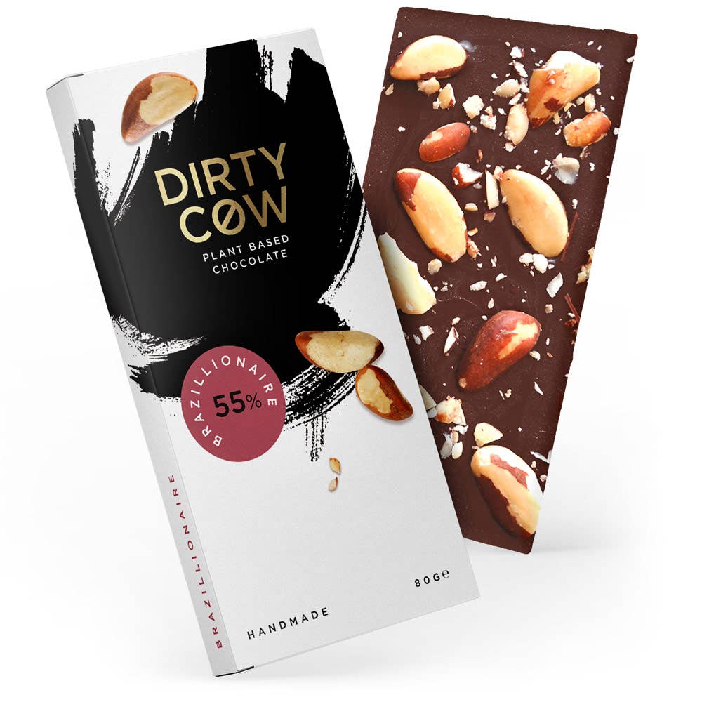 Dirty Cow Chocolate Brazillionaire - Plant Based Vegan Chocolate Bar - Healthy Dairy-Free Snack for Gifts, Parties & Desserts