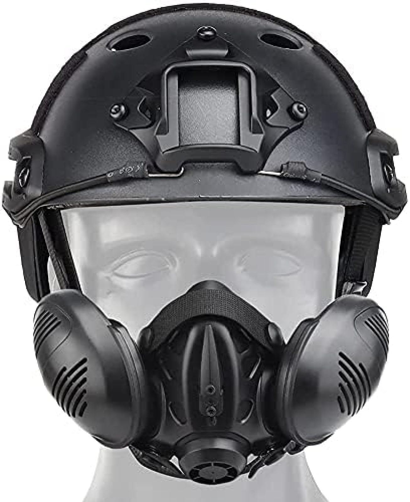 Fast Base Jump Helmet MH Style Airsoft Helmet - Tactical Respirator Mask for Paintball, Outdoor Sports, Hunting & Shooting (Black, 22x11cm) - Perfect for Airsoft Battles, Paintball Games & Tactical Training