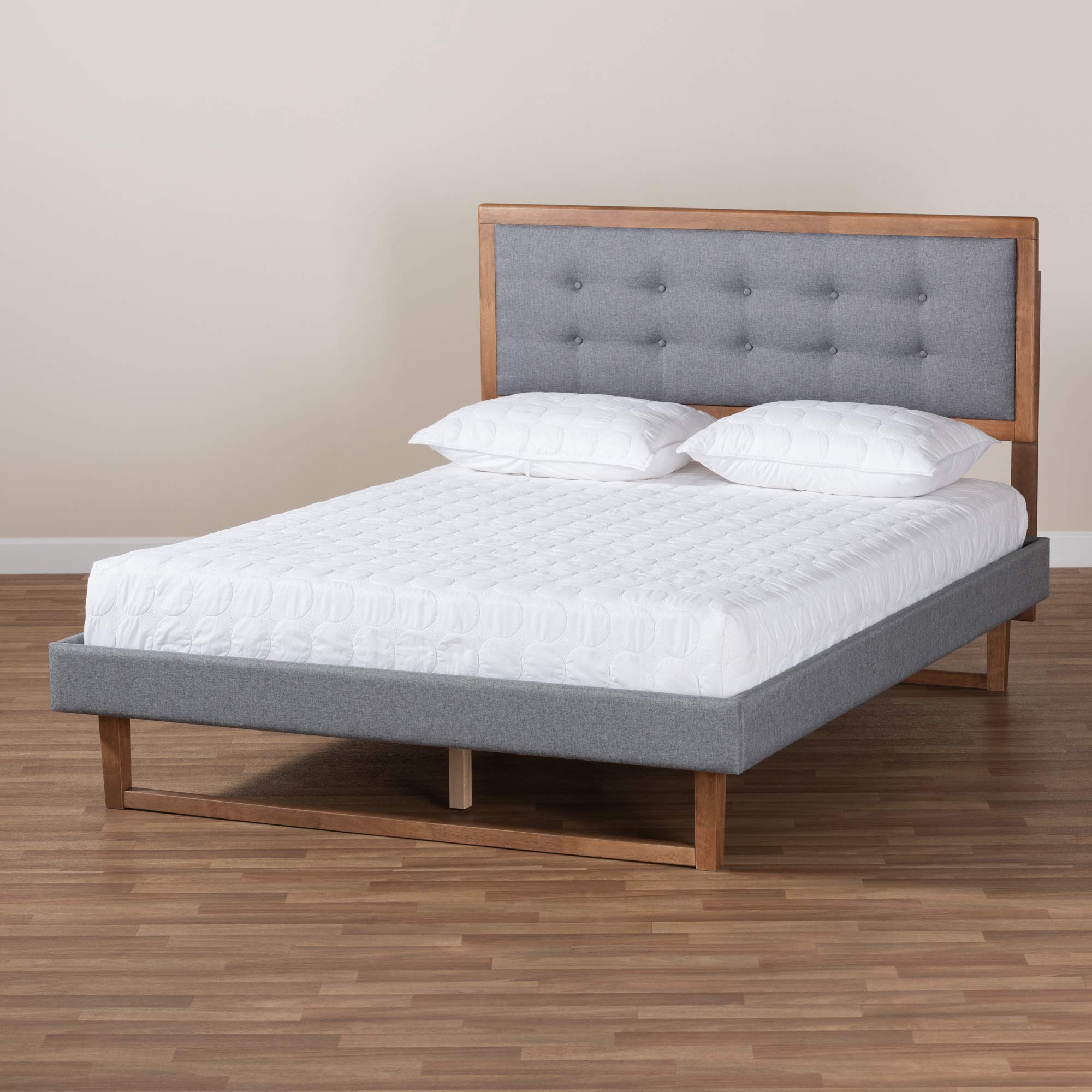 Baxton Studio Full Size Platform Bed Frame - Dark Grey/Ash Walnut Finish - Modern Minimalist Bedroom Furniture for Small Spaces & Apartments