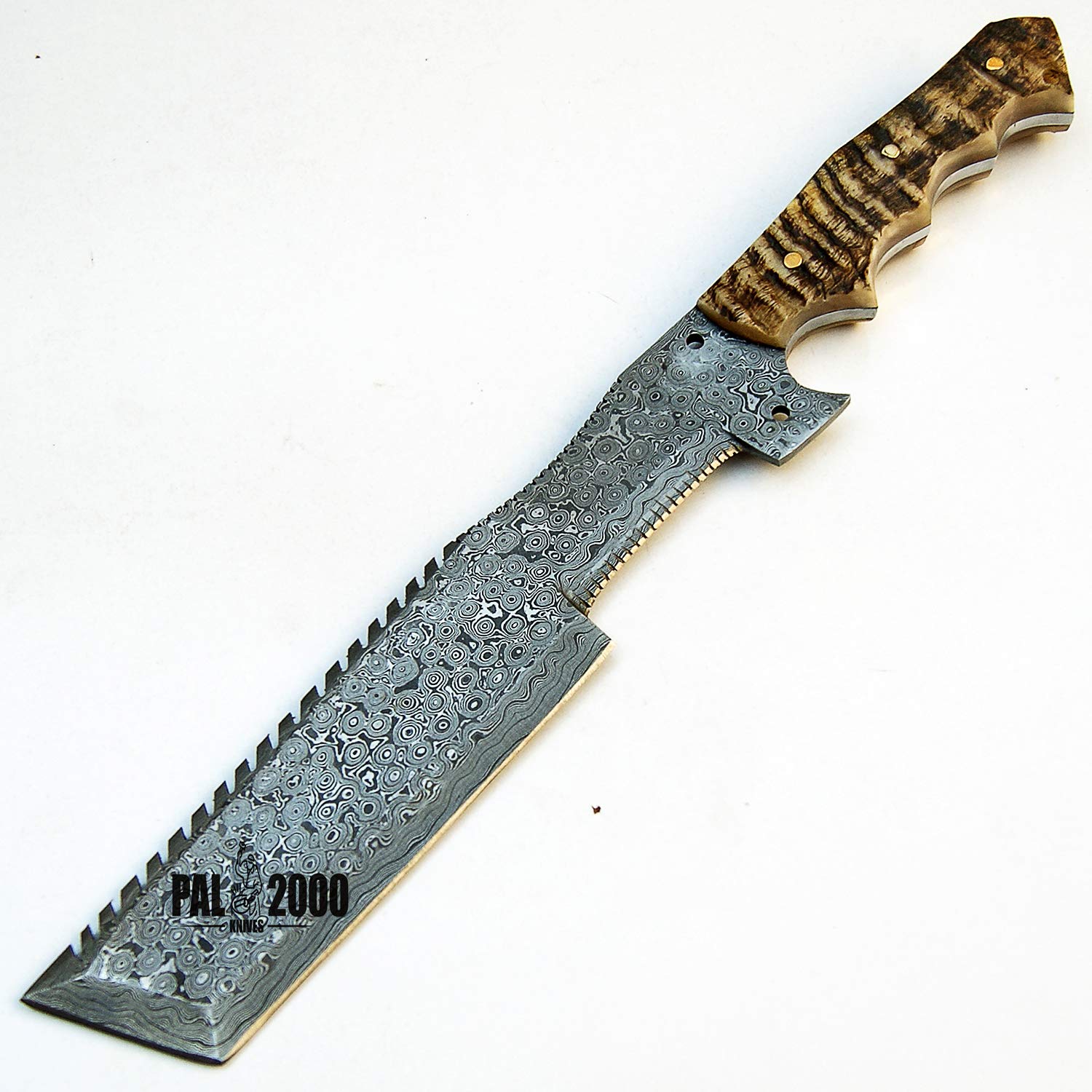 Handmade Damascus Steel Hunting Knife 14 Inches - PAL 2000 KNIVES DAM-9445 with Ram Horn Handle & Sheath | Perfect for Outdoor Camping, Hunting, Survival & Bushcraft Activities