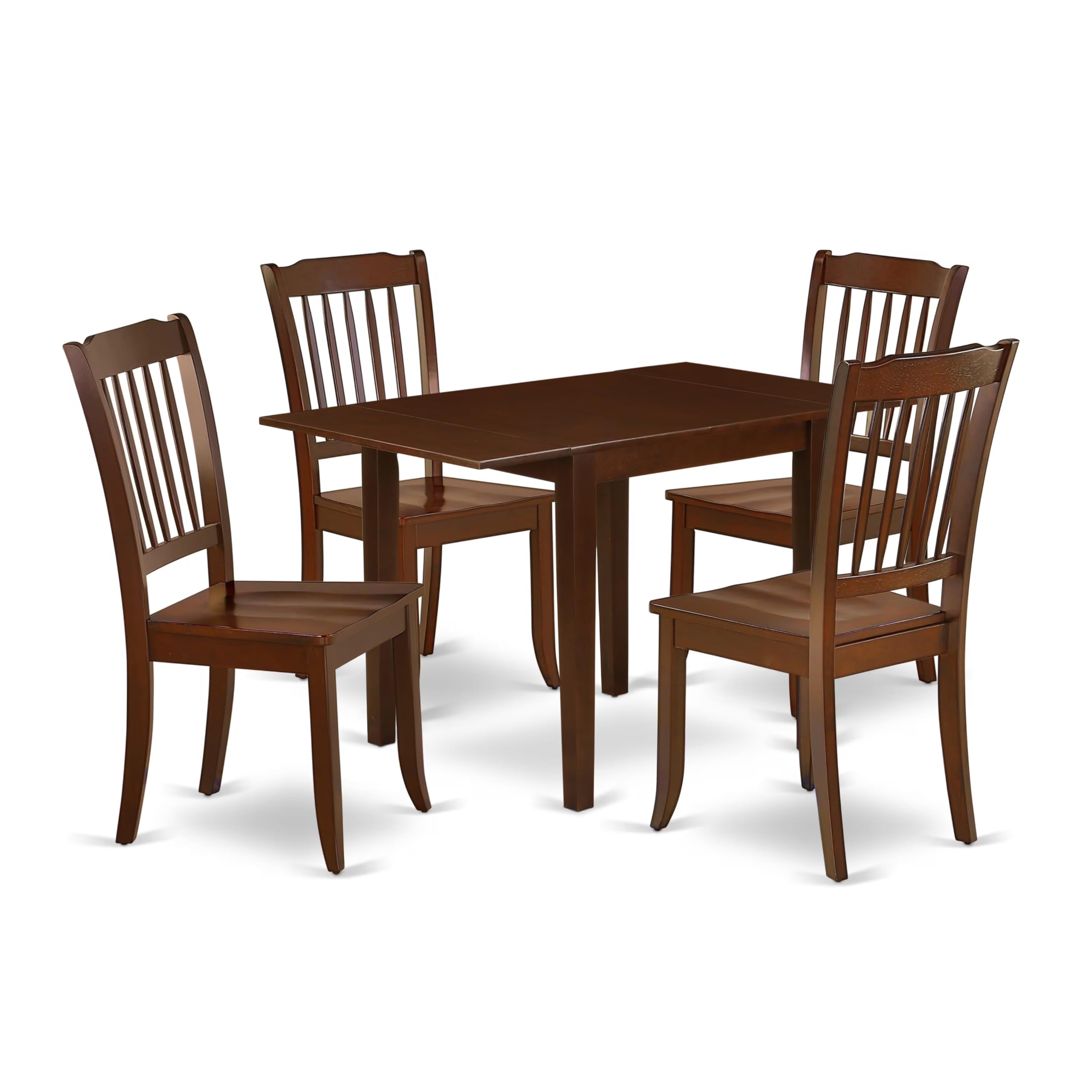 East West Furniture 5-Piece Mahogany Dining Set with Drop-Leaf Table & 4 Chairs - 30x48 Inch Rectangle Kitchen Table for Small Spaces | Perfect for Breakfast Nooks, Apartments & Cozy Dining Areas