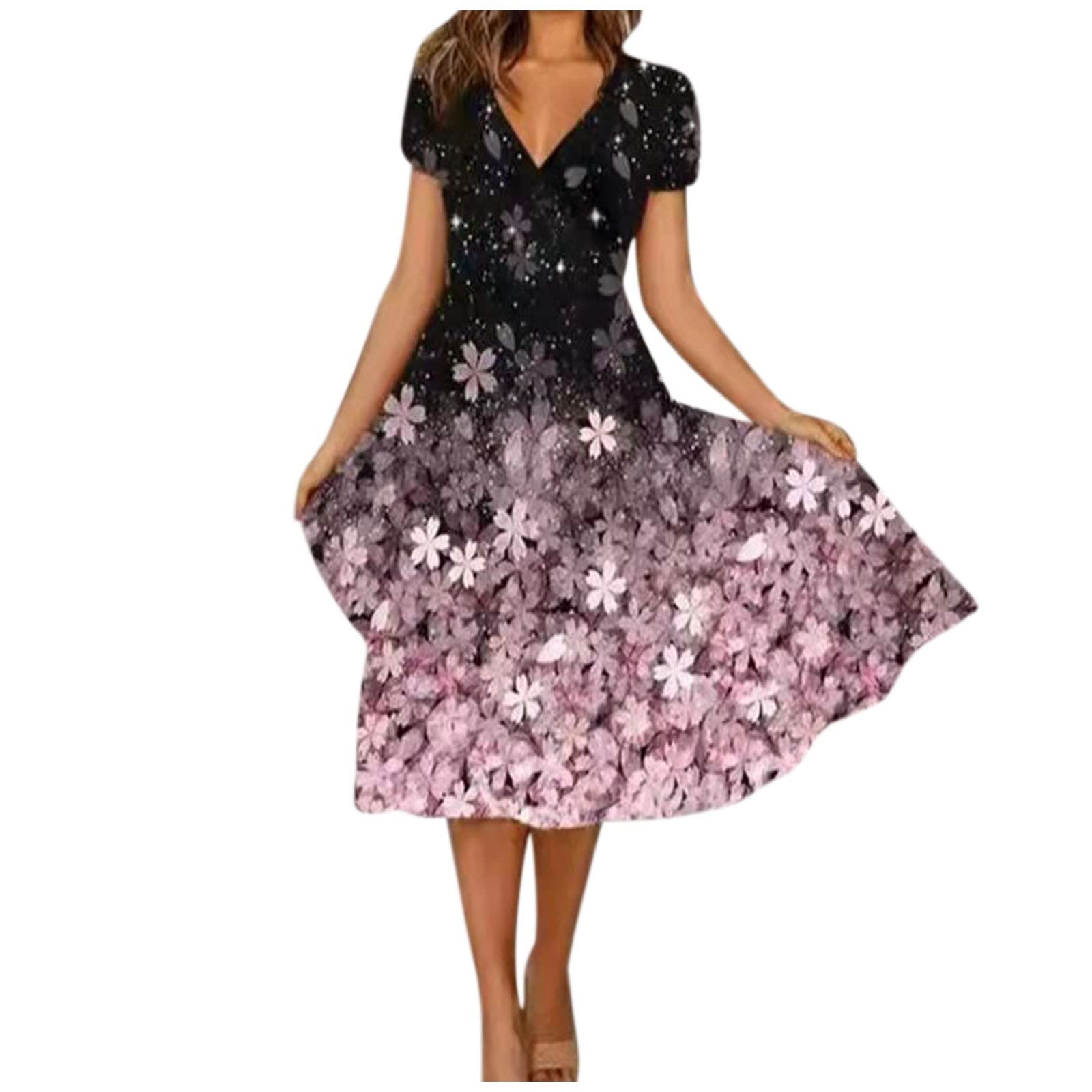 Women's Floral Print Golf Dress - Summer Casual Short Sleeve V-Neck Swing Dress for Golfing, Vacation & Outdoor Activities | Breathable & Stylish