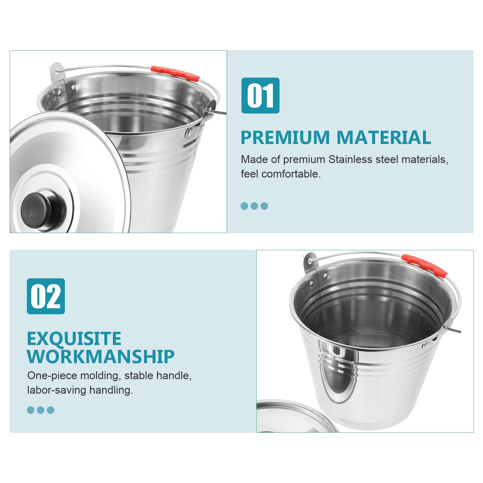 Stainless Steel Metal Bucket with Lid & Handle - Heavy Duty Milk Pail for Compost, Farm Use, Gardening & Outdoor Storage | Durable Hemoton Bucket for Commercial & Household Needs