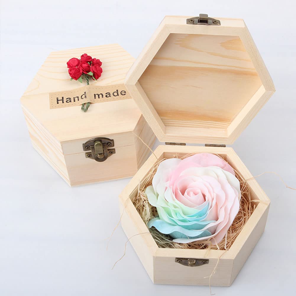 Hexagon Unfinished Wooden Jewelry Box - DIY Unpainted Storage Chest for Rings, Necklaces & Treasures (2.5