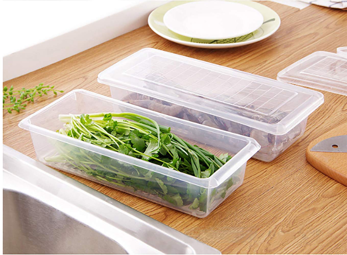 MosQuick® 4-Piece Refrigerator Storage Containers with Drain Basket – 1500ml Kitchen Organizer for Fresh Vegetables, Radish, Fruits | Durable Fridge Organizer for Meal Prep & Healthy Lifestyle