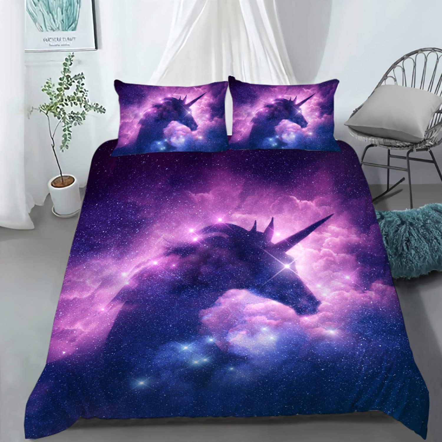 Purple Space Unicorn Bedding Set for Kids - Twin Size Galaxy Print Comforter Set | Soft Microfiber Bedding for Teen Girls & Boys | Perfect for Kids' Rooms, Sleepovers & Themed Bedrooms