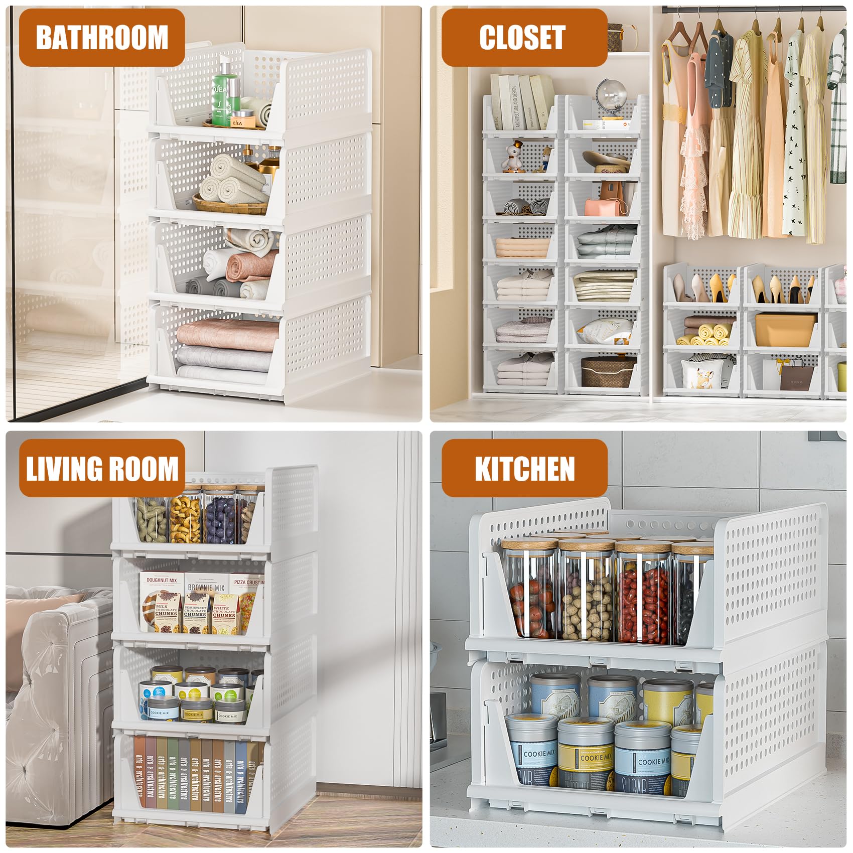 Neprock 4-Pack Stackable Plastic Storage Drawers - Closet Organizer Bins for Clothes, Wardrobe & Shelf Storage (4L) | Space-Saving Solution for Bedroom, Office & Kids Room Organization