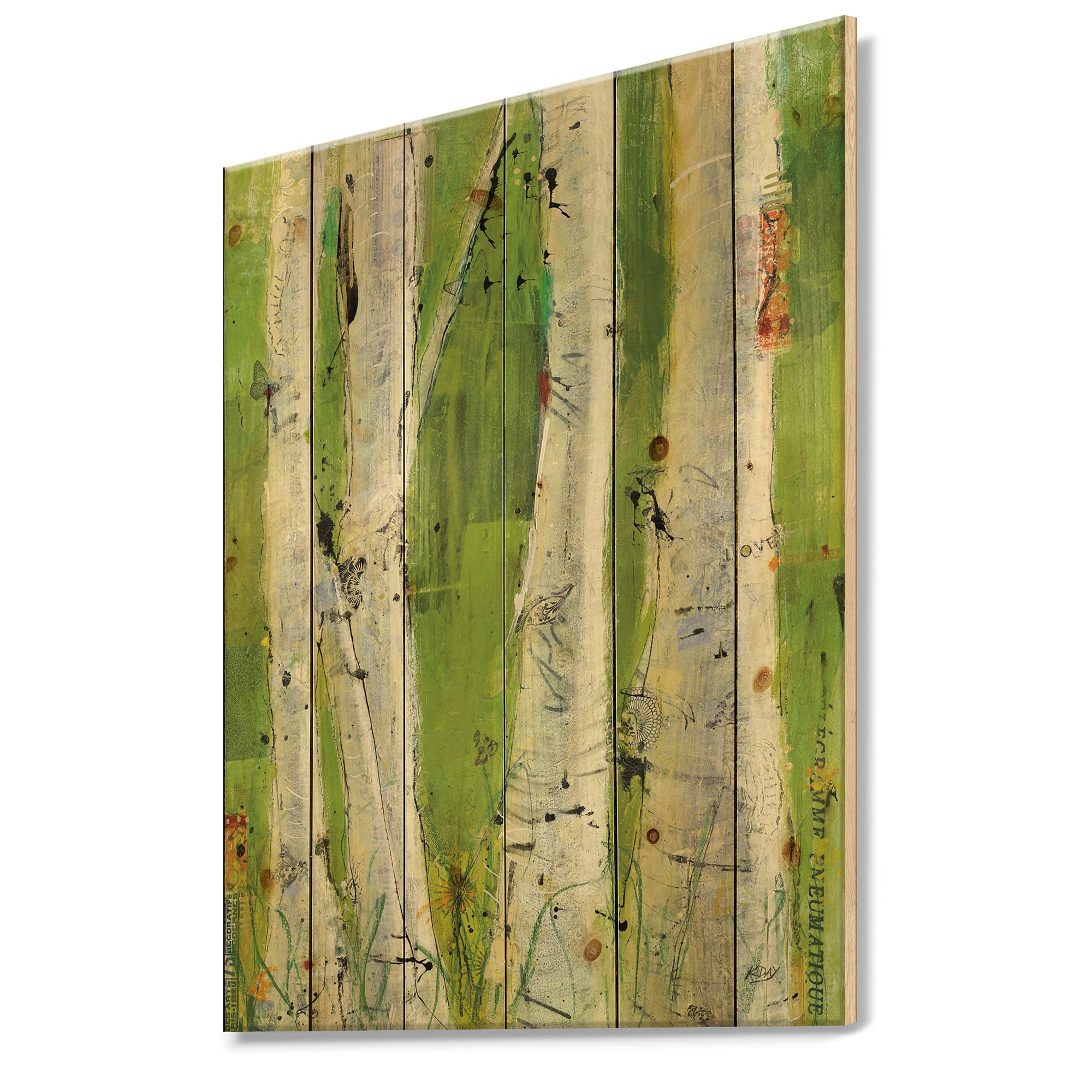 DesignQ Green Birch Forest Traditional Wood Wall Decor - Large Floral Printed Pine Wood Art Panel - Nature Inspired Home Decor for Living Room, Bedroom & Office